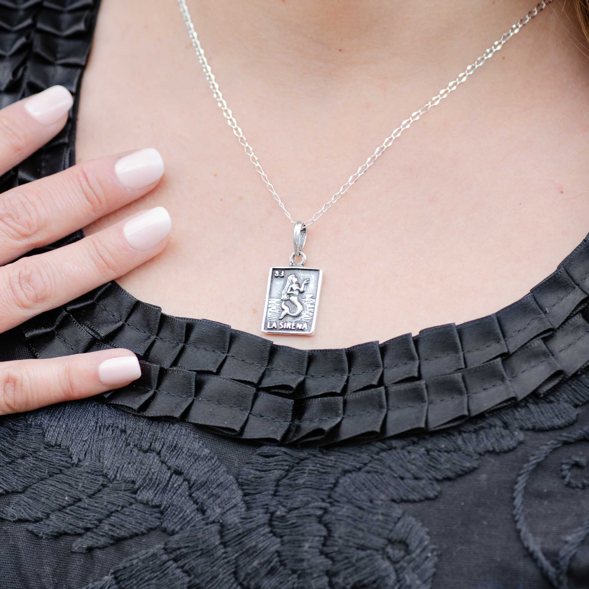 Sterling Silver Lotería La Sirena Pendant
