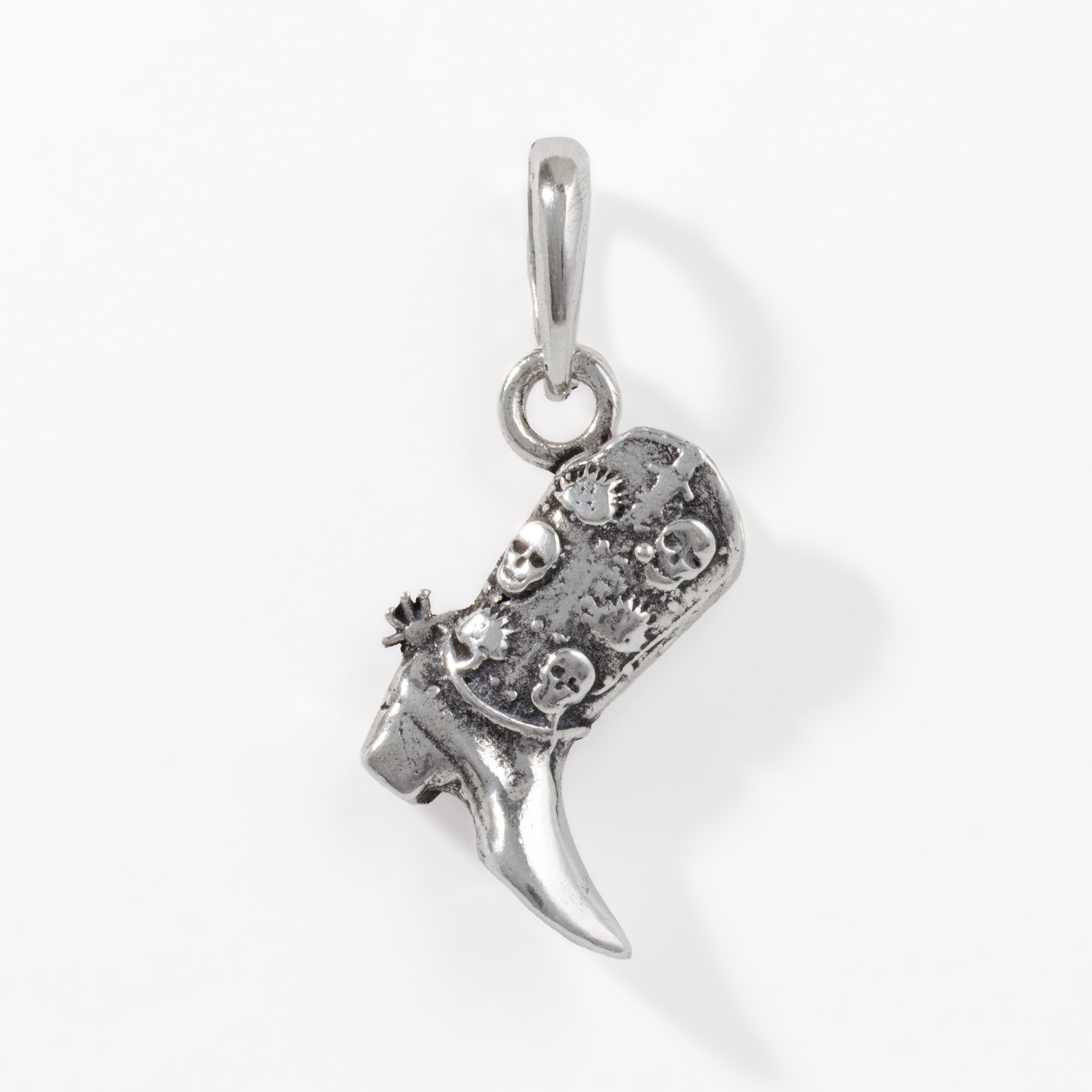 Sterling Silver Boot with Skulls Pendant