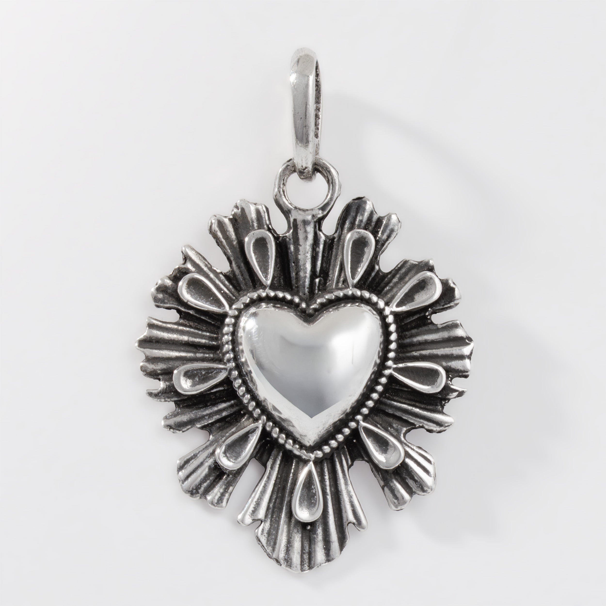 Sterling Silver Full Ray Heart Pendant
