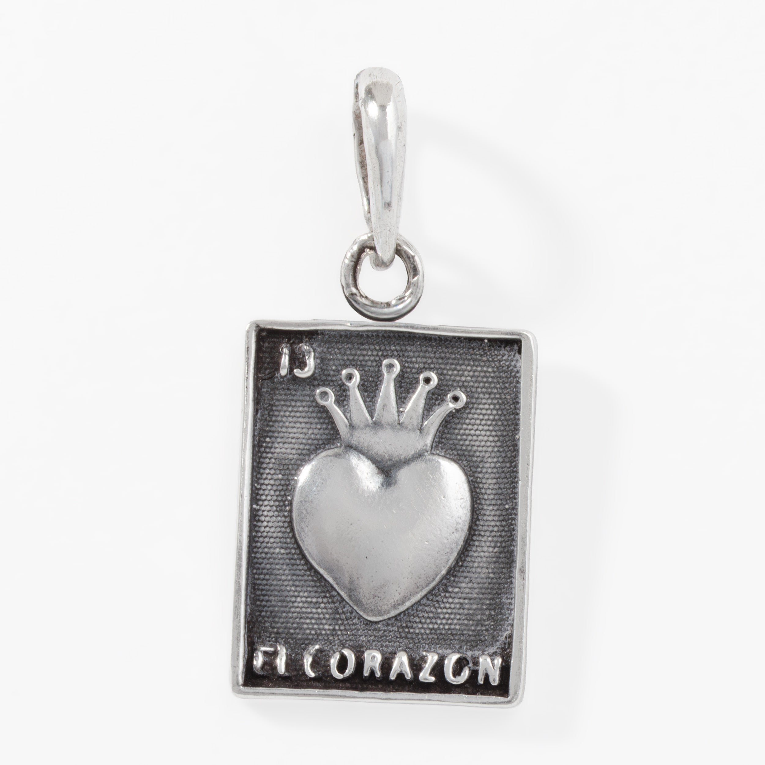 Sterling Silver Lotería El Corazón Pendant