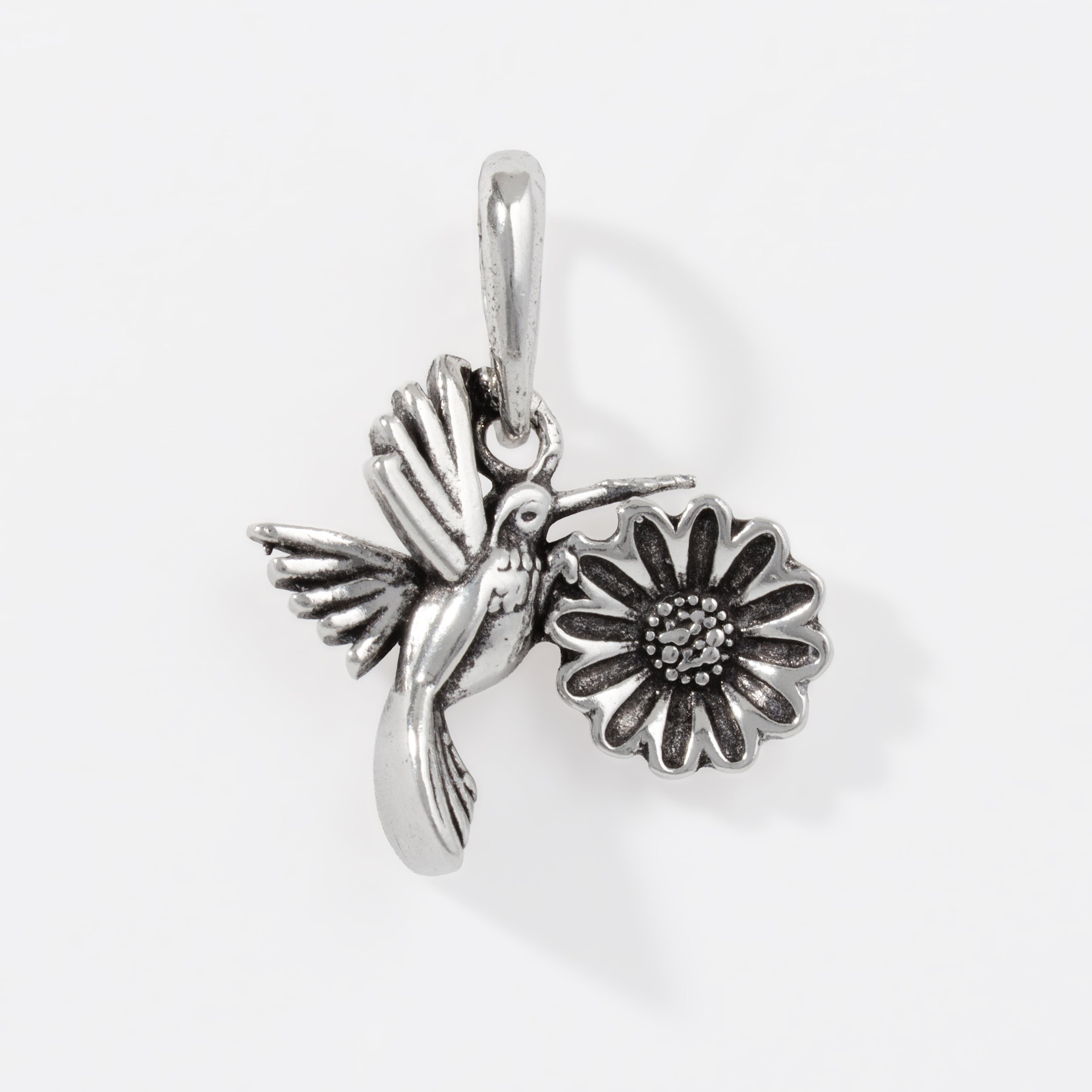 Sterling Silver Hummingbird Flower Pendant