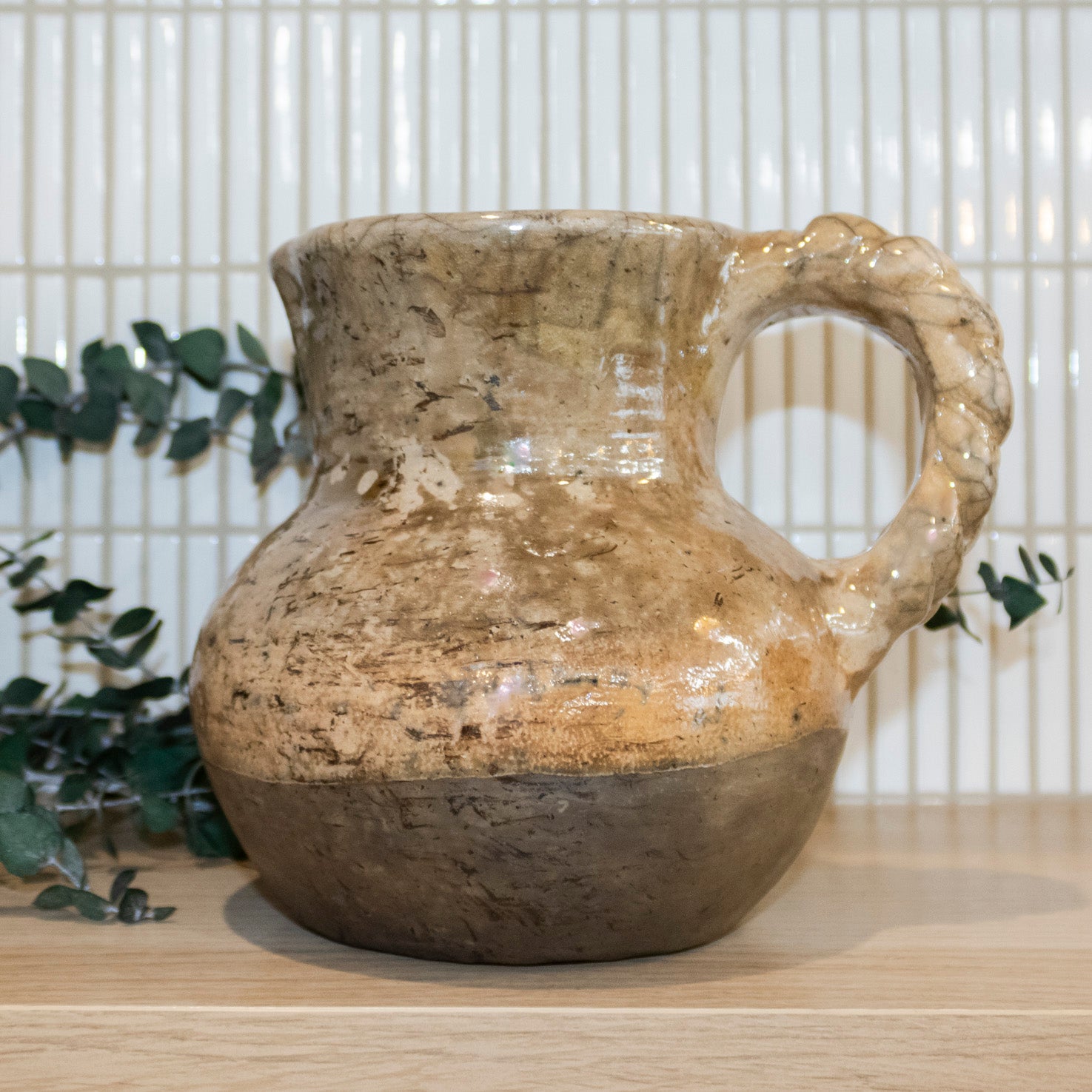Atzompa Clay Half-Glazed Pitcher