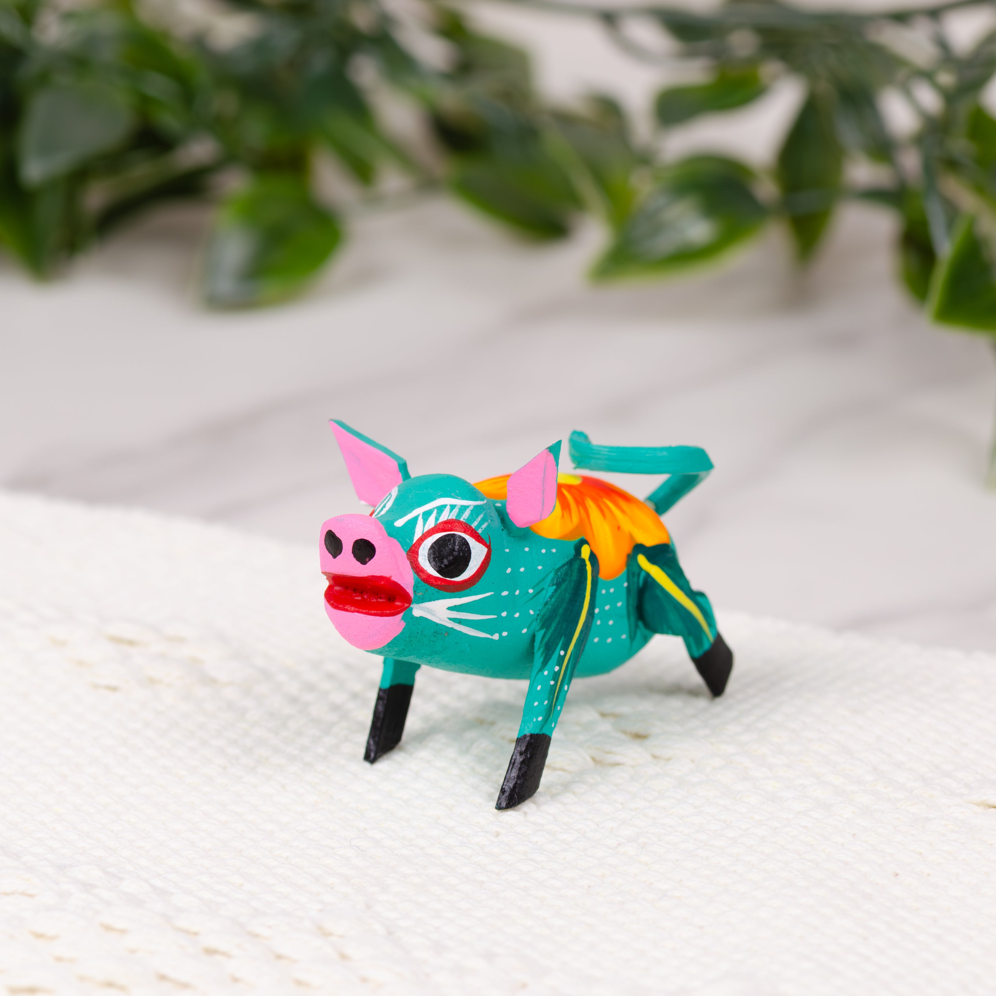 Hand Painted Piglet Wooden Figurine | Lolo Mexican Mercadito