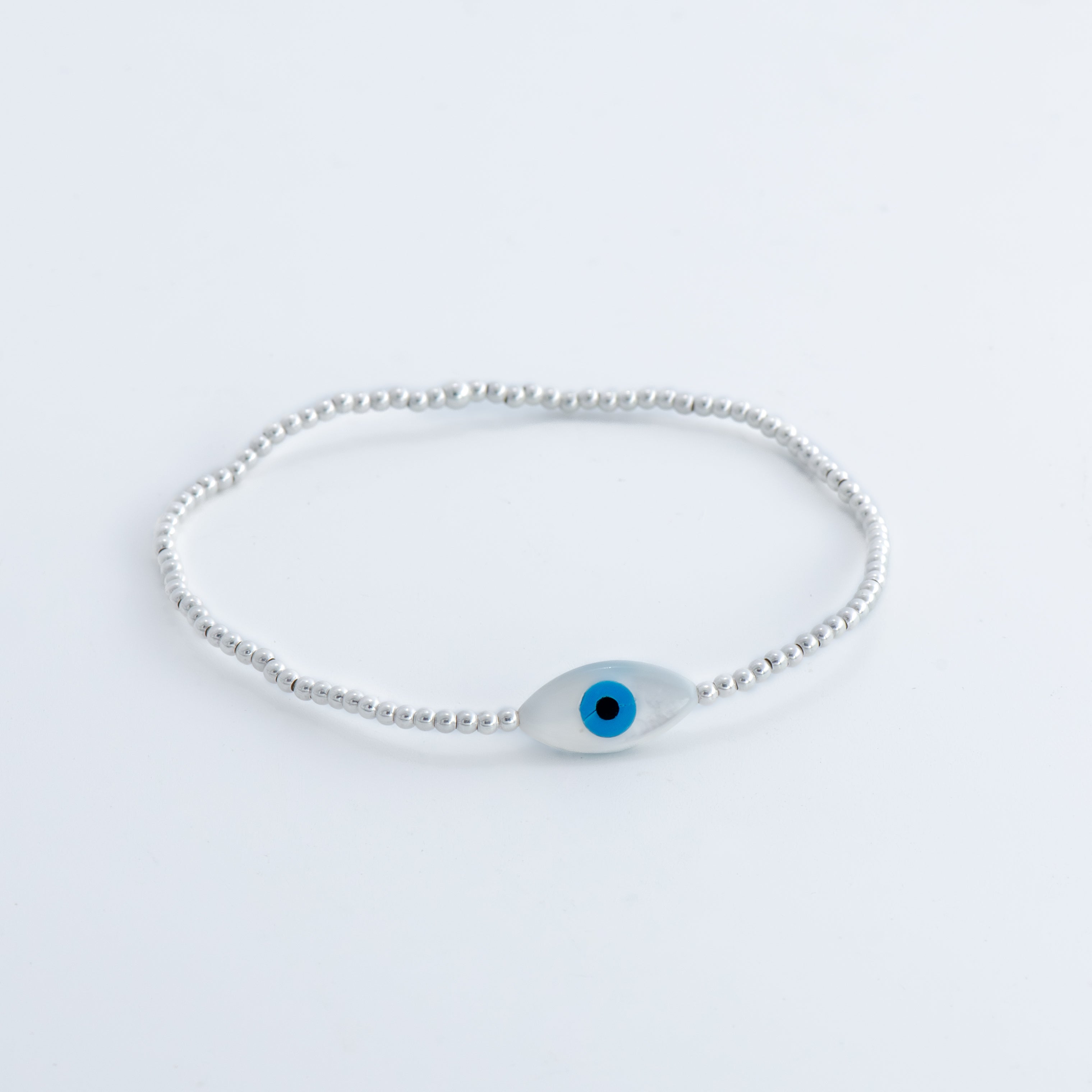 Sterling Silver Oval Evil Eye Bracelet