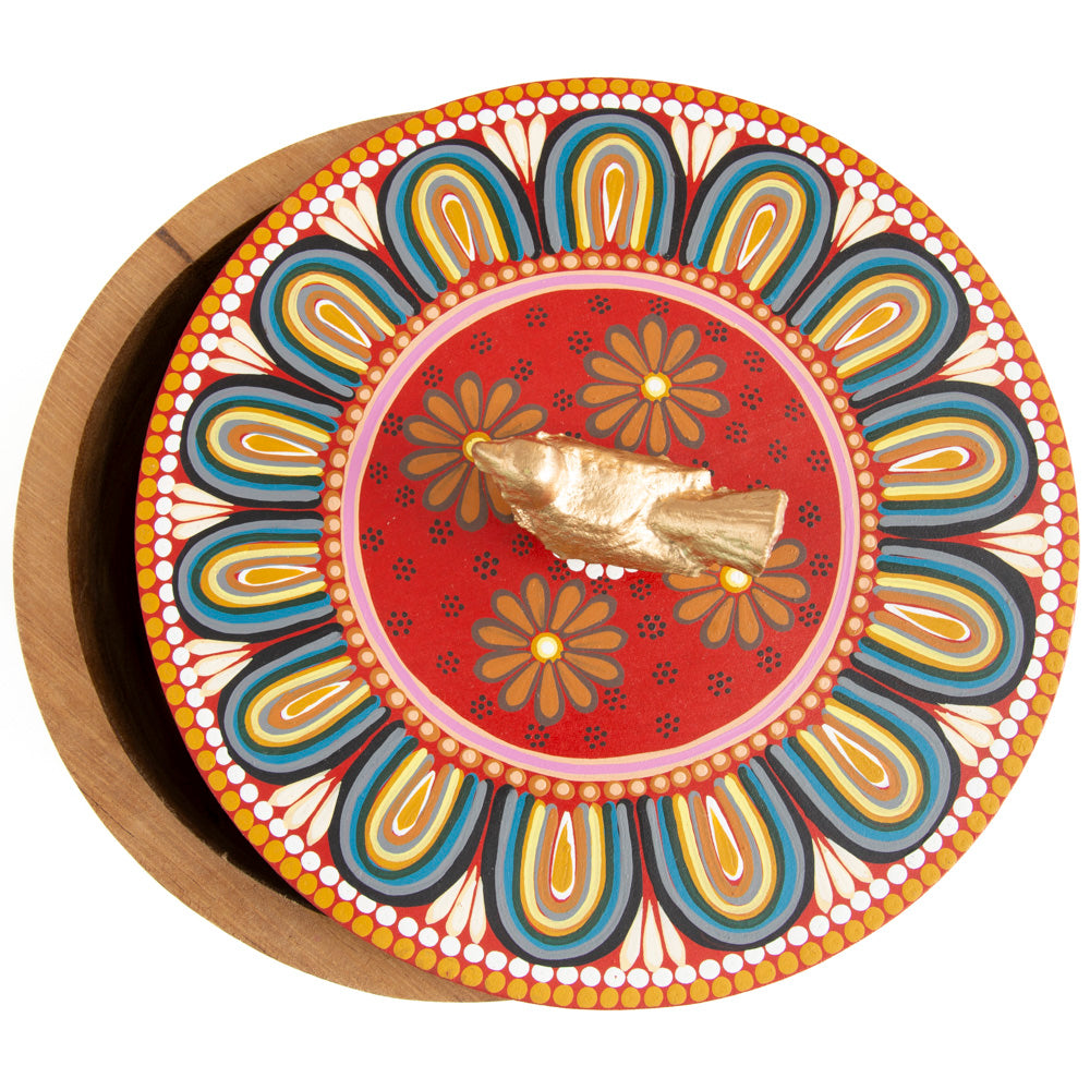 Hand-painted Parota Solid Wood Kitchen Tortillero/Basket