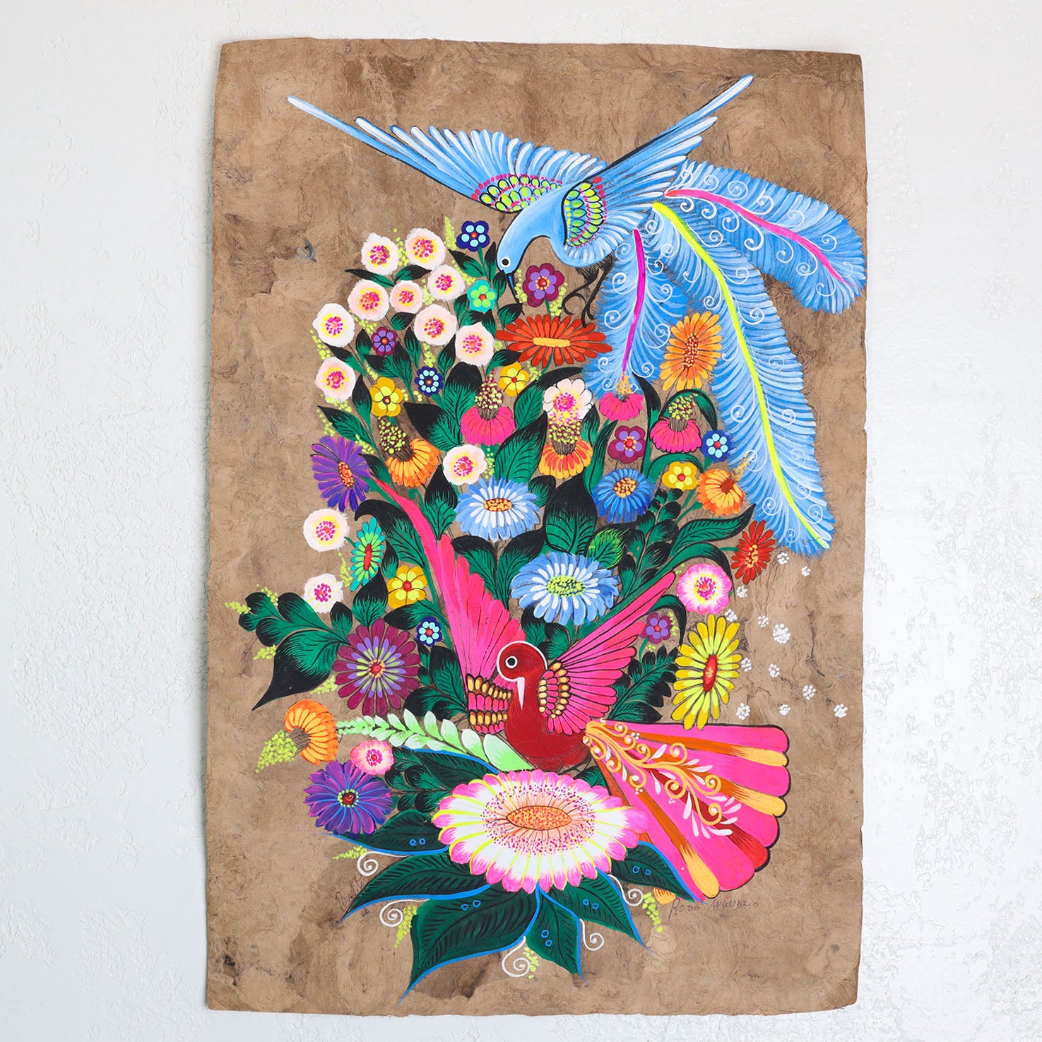 Hand-Painted Papel Amate Xalitla Painting by Rosa