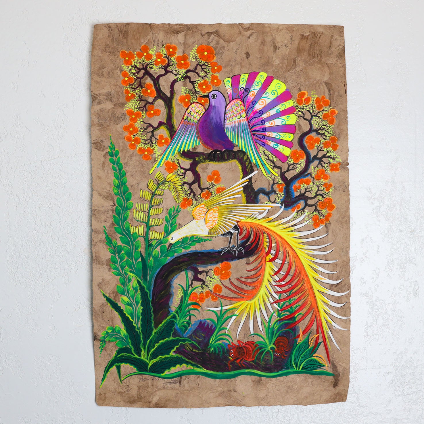 Hand-Painted Papel Amate Xalitla Painting by Rosa