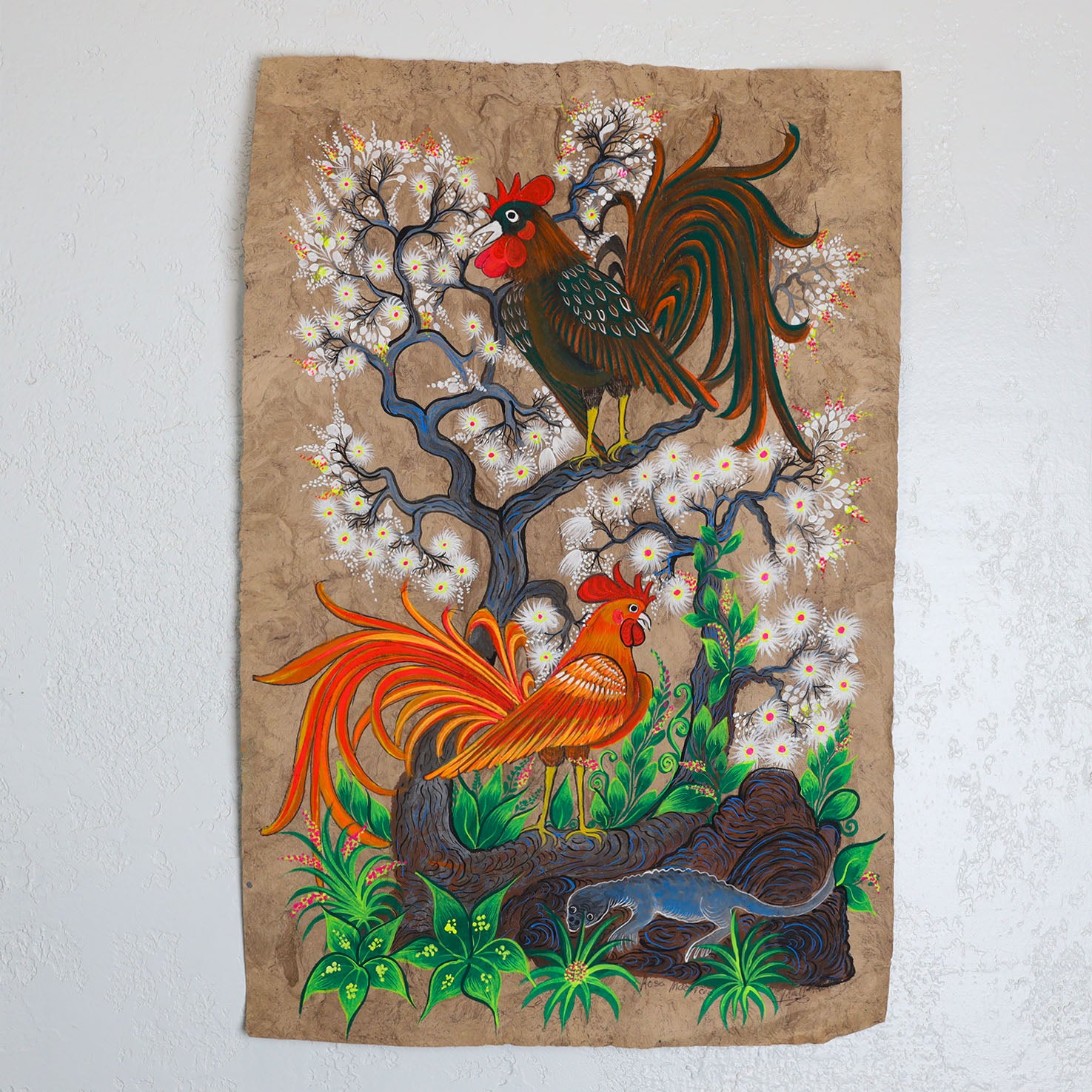 Hand-Painted Papel Amate Xalitla Painting by Rosa