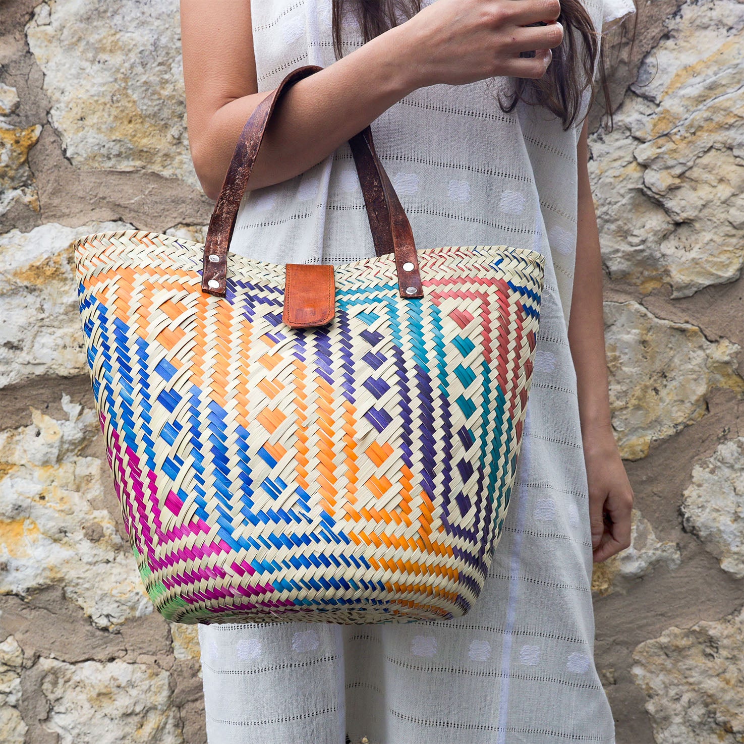 Zipolite Woven Palm Beach Bag Tote