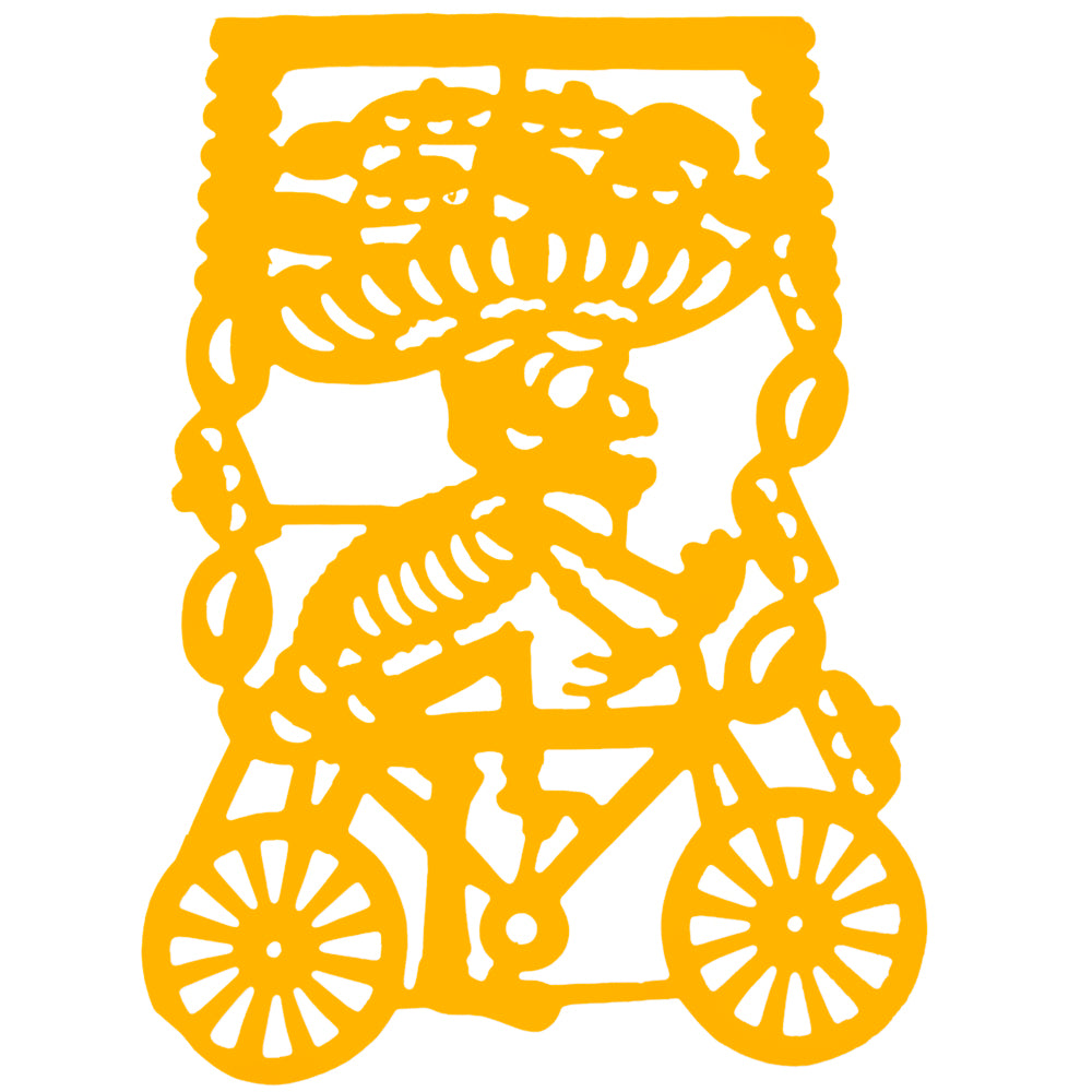 Colorful Calaca on a Bike Papel Picado Banner