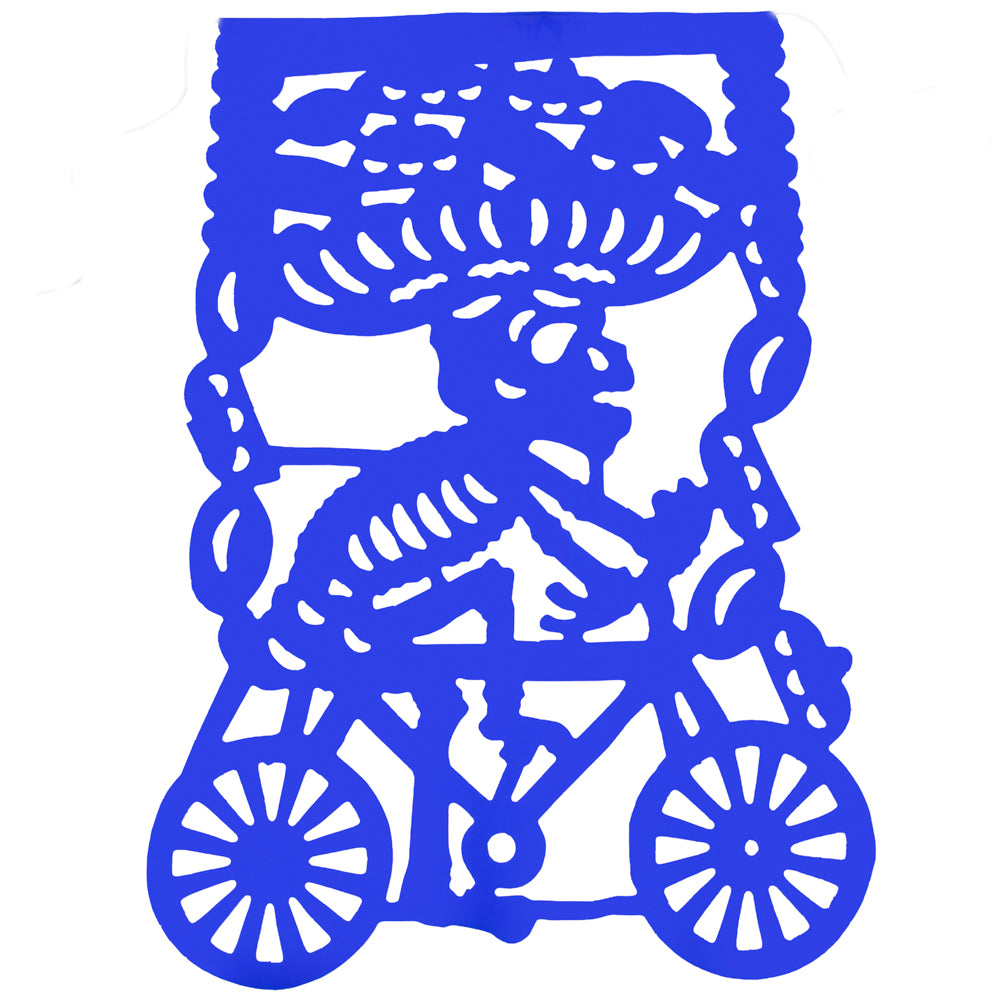 Colorful Calaca on a Bike Papel Picado Banner