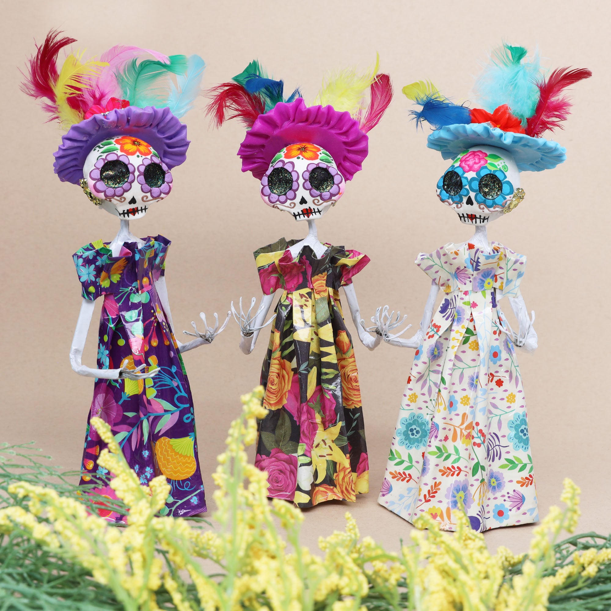 Papier-Mâché Sugar Skull Catrina Sculpture Lolo Mexican Mercadito