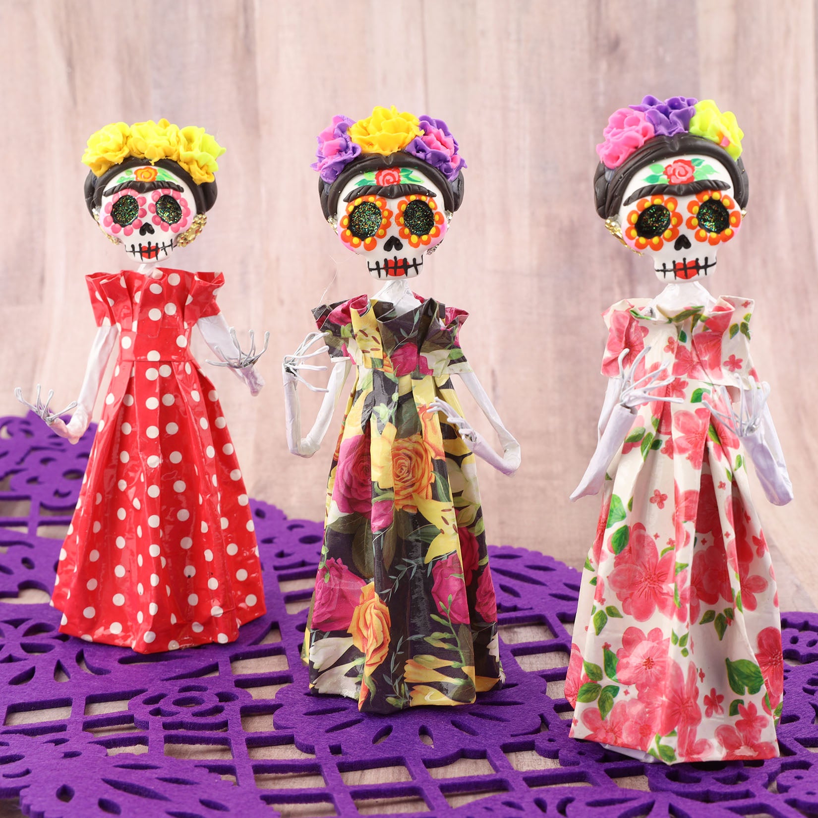 Papier-Mâché Sugar Skull Frida Sculpture