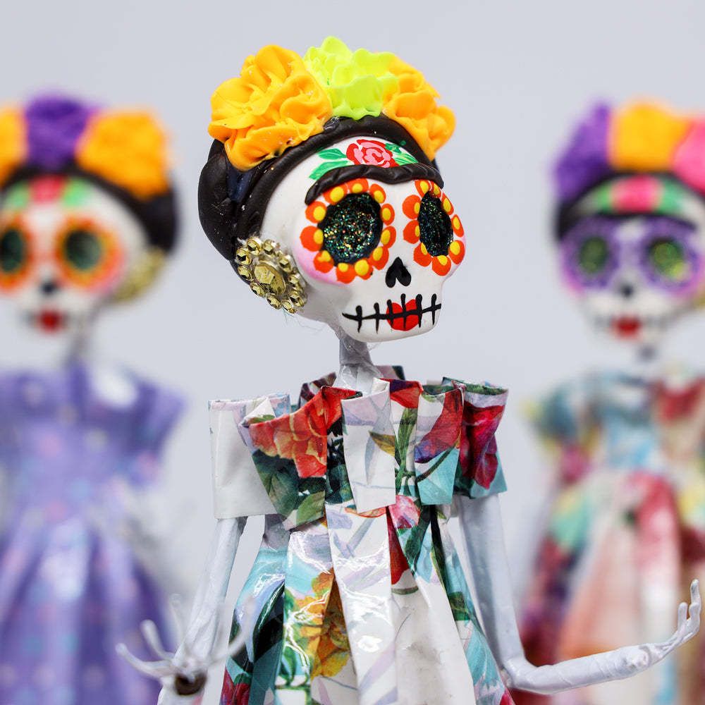 Papier-Mâché Sugar Skull Frida Sculpture