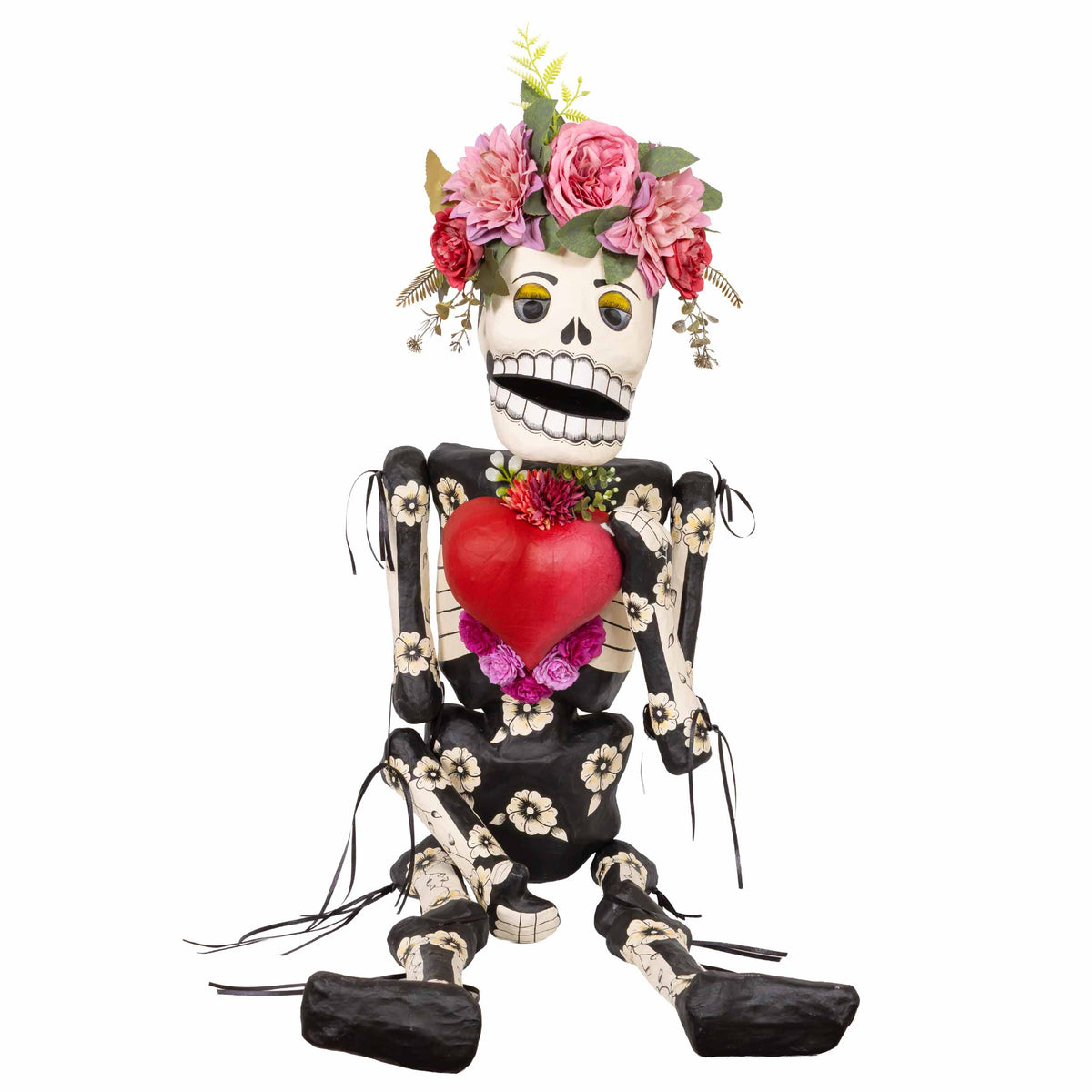 Papier Mǎche Large Catrina with A Heart Sculpture