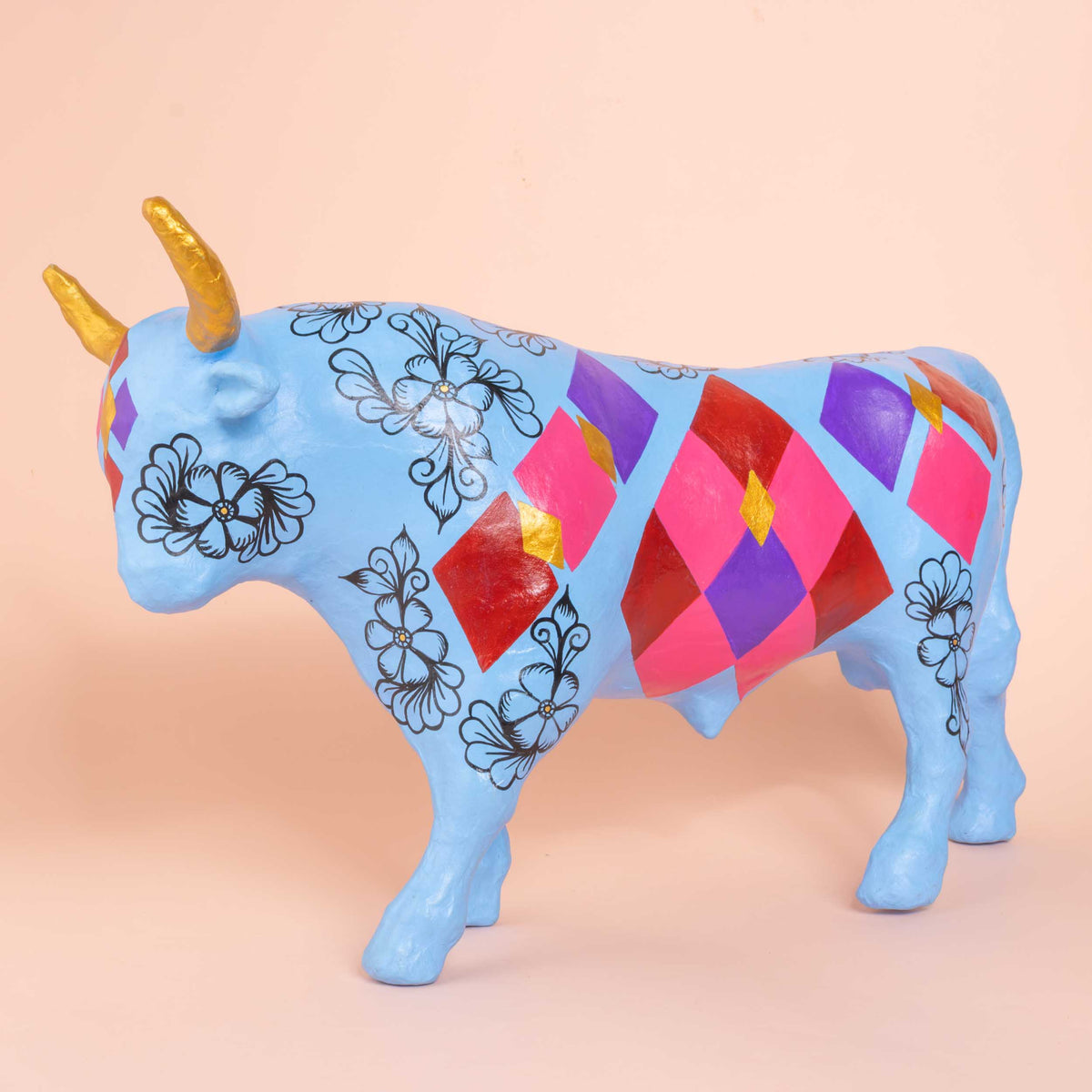 Papier-Mâché El Toro Bull Hand-Painted Sculpture