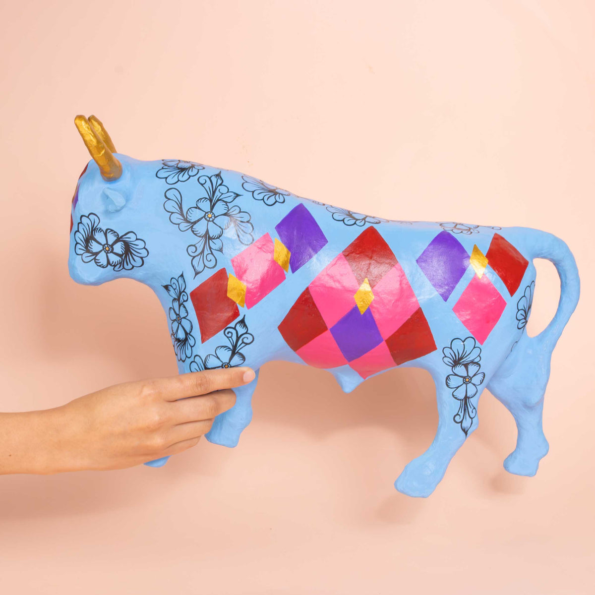 Papier-Mâché El Toro Bull Hand-Painted Sculpture