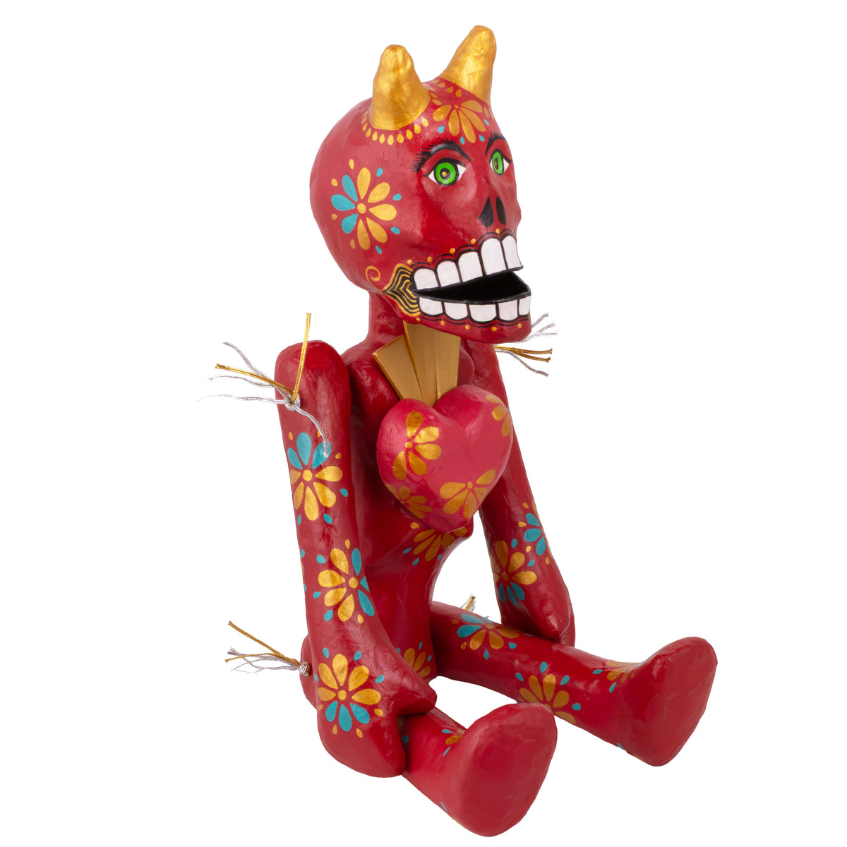 Papier-Mâché El Diablo with A Heart Sculpture