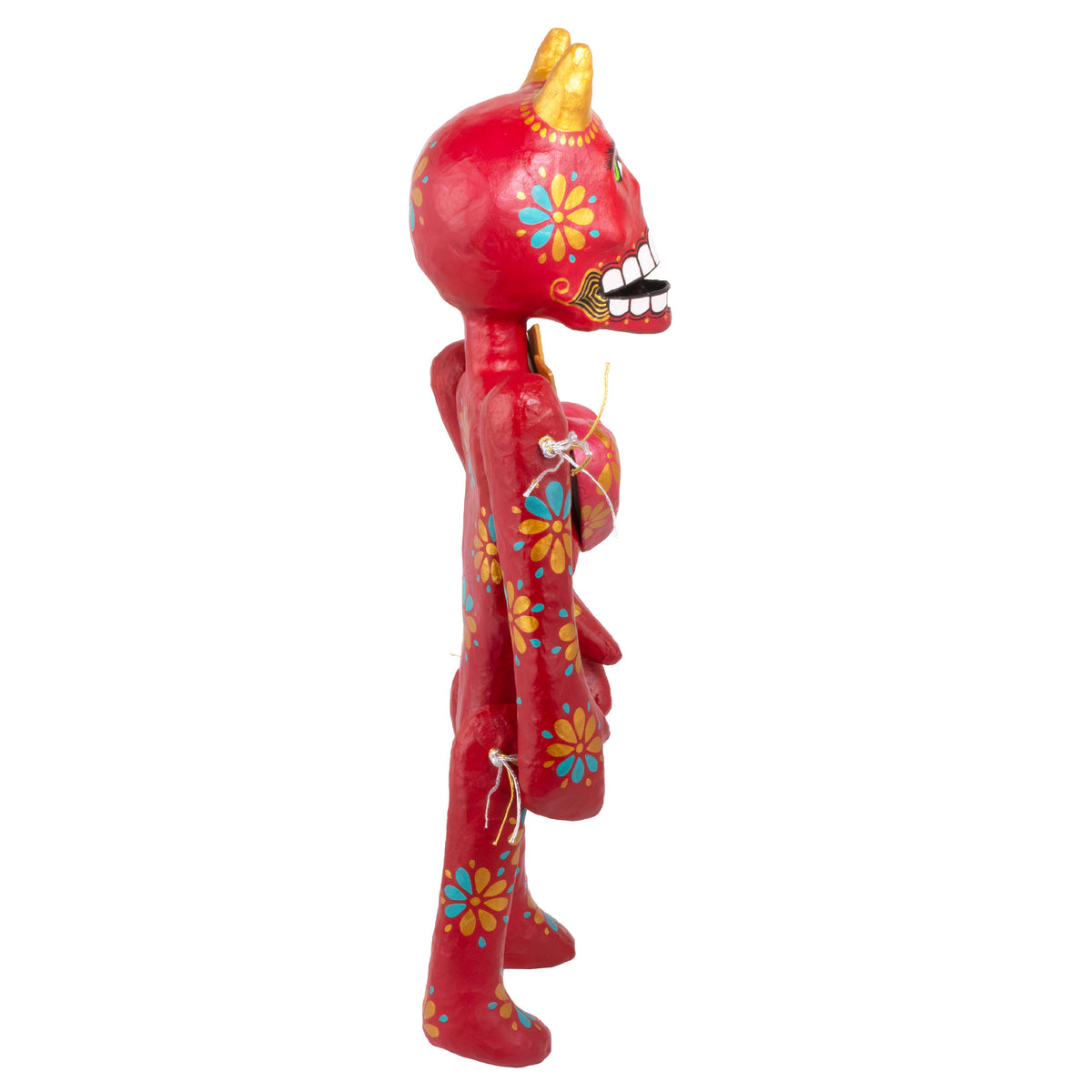 Papier-Mâché El Diablo with A Heart Sculpture
