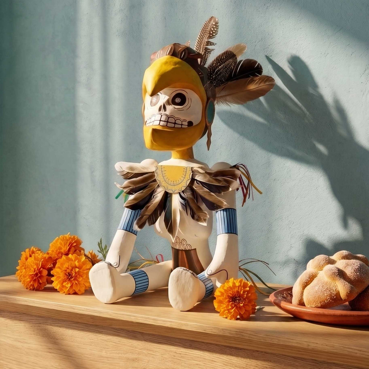 Papier-Mâché Calaca Skeleton Eagle Warrior Sculpture