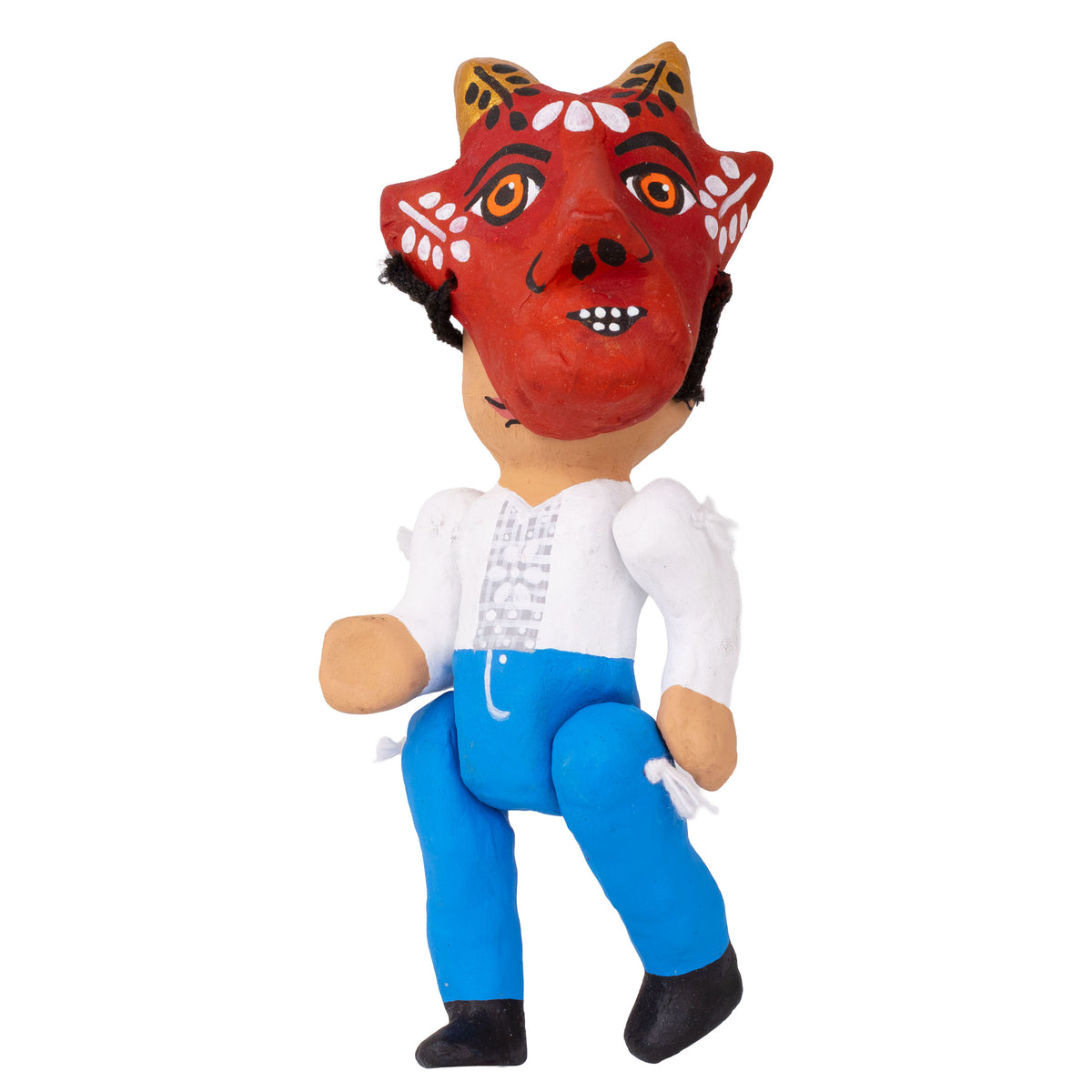 Papier-Mâché Escuincles with Diablitos and Skull Masks Doll Sculptures