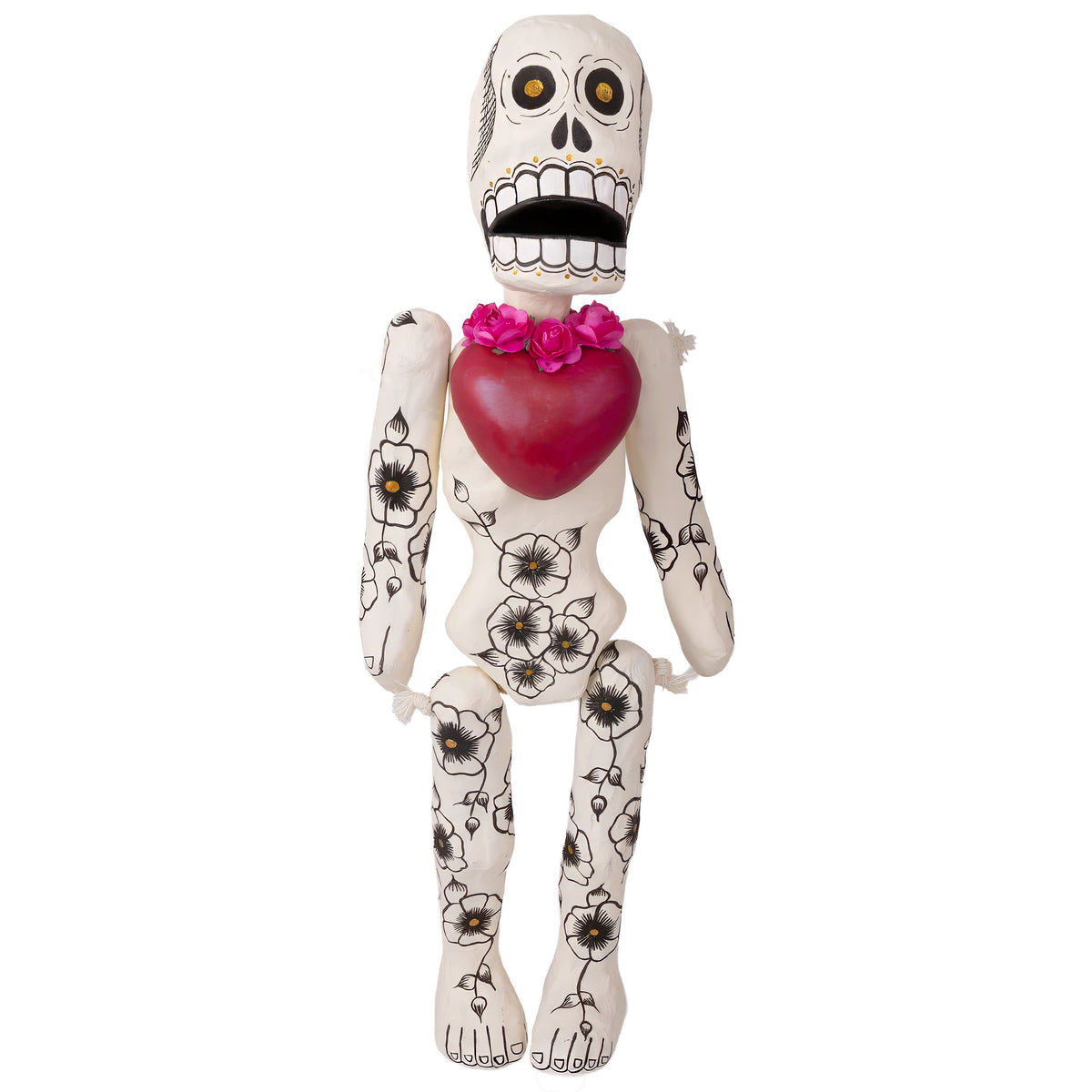 Papier-Mâché Calaca Skeleton with a Heart