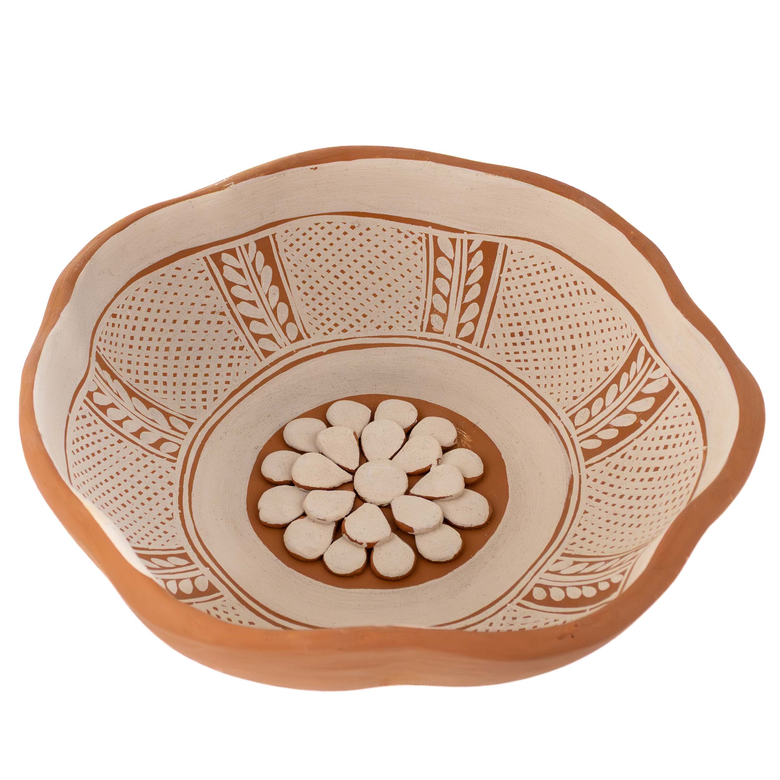 Patamban Hand-Painted Floral and Animals Clay Fruit Bowl