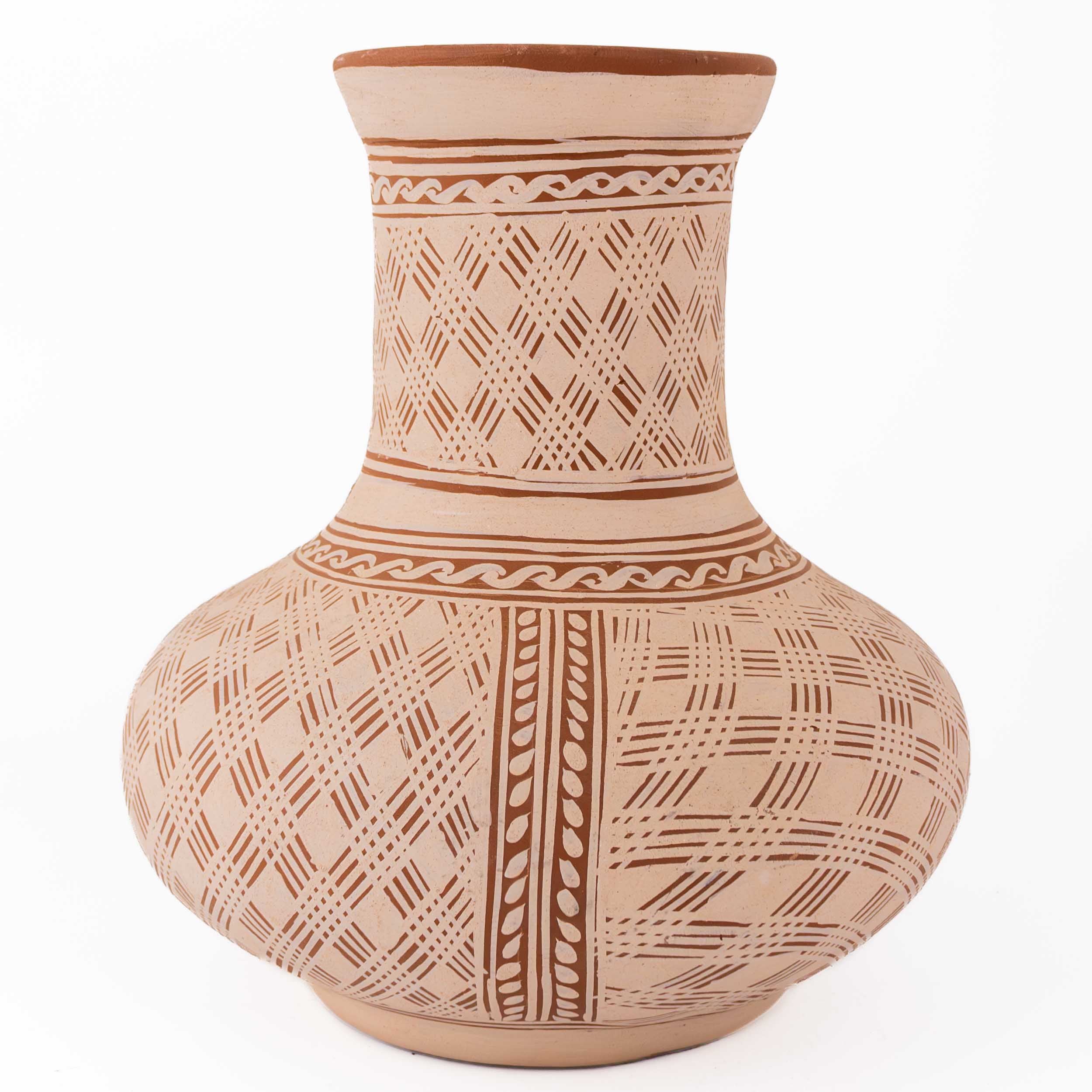 Patamban Long Neck Cantaro with Hand-Sculpted Flowers
