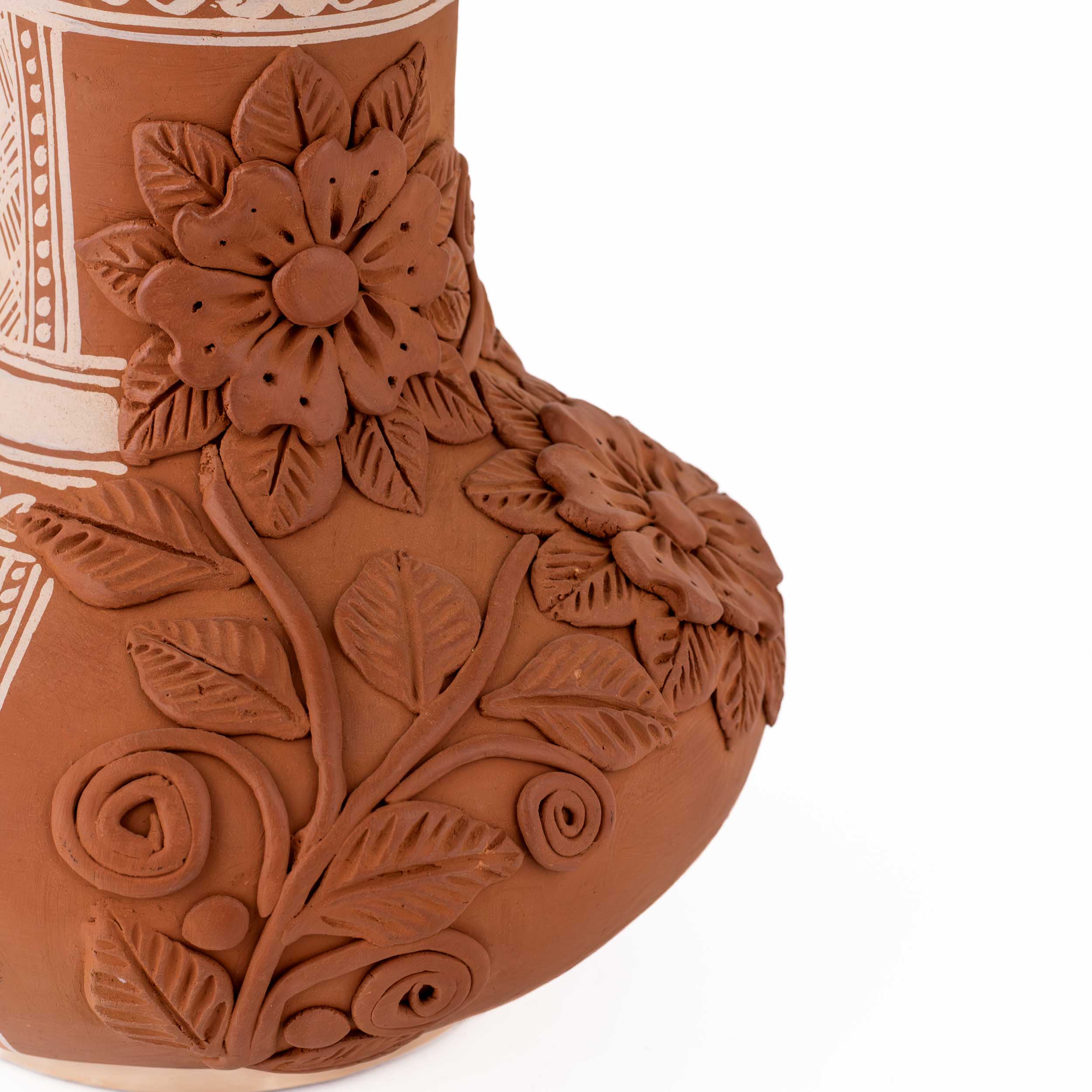 Patamban Long Neck Cantaro with Hand-Sculpted Flowers