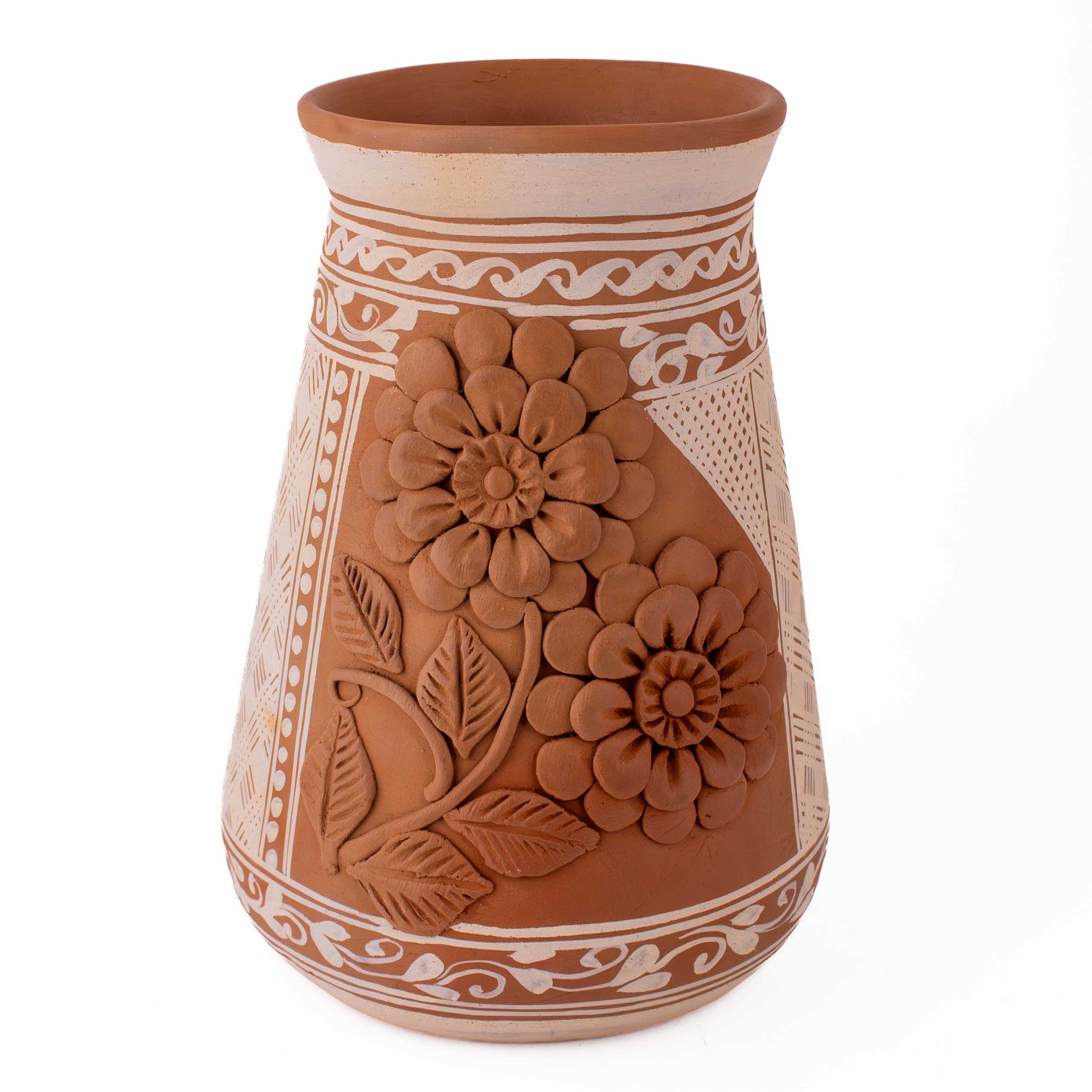 Patamban Tall Vase with Sculpted Flowers