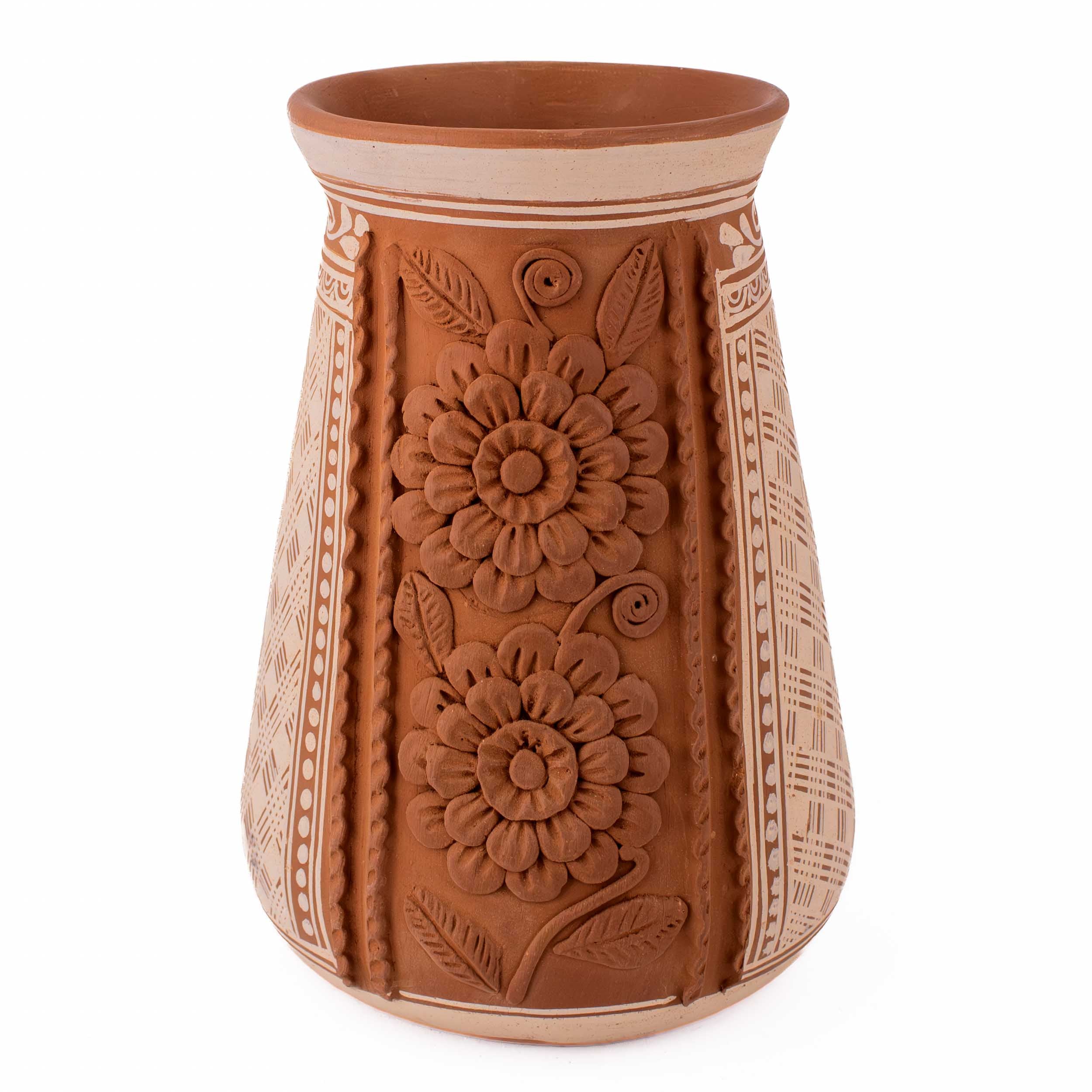 Patamban Tall Vase with Sculpted Flowers