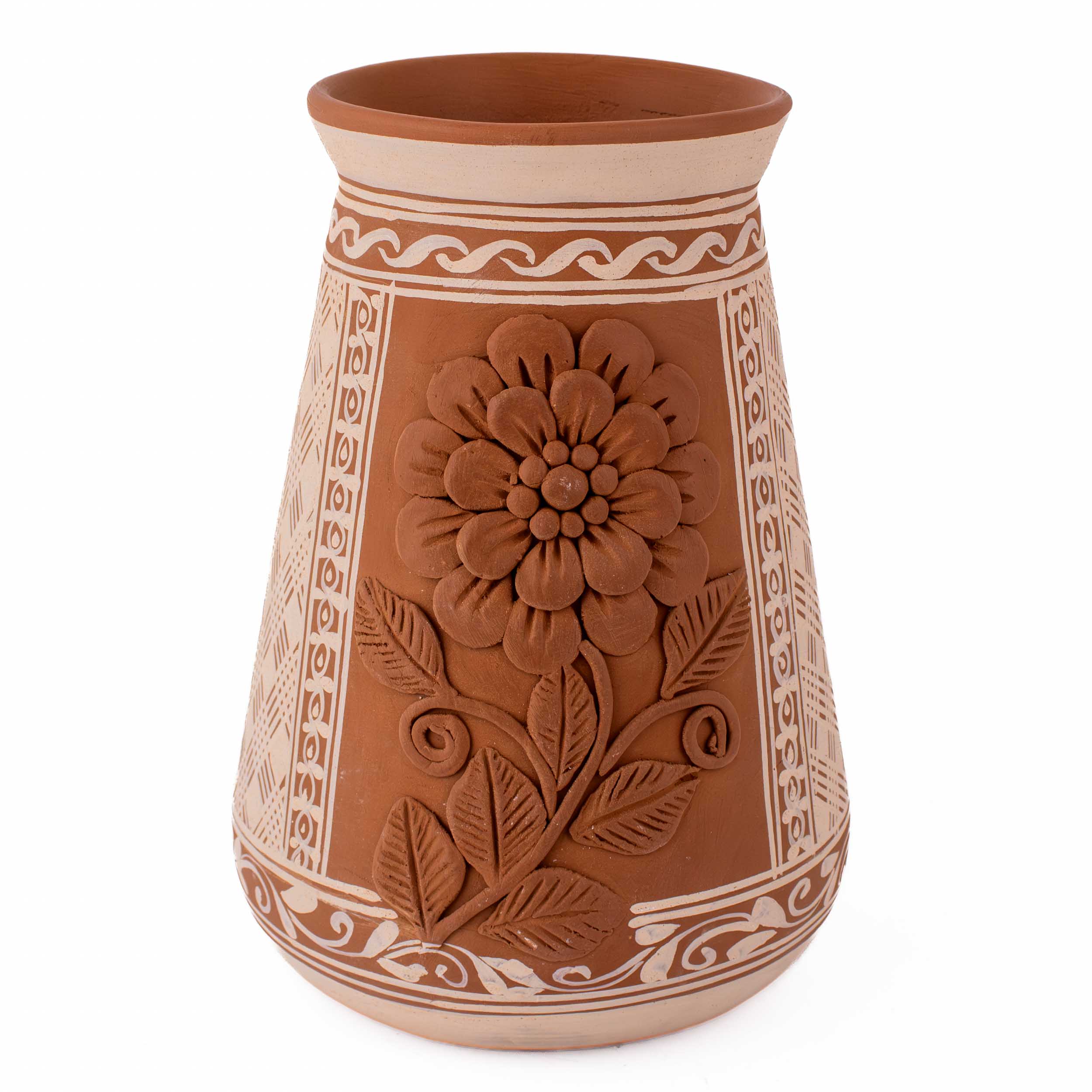 Patamban Tall Vase with Sculpted Flowers