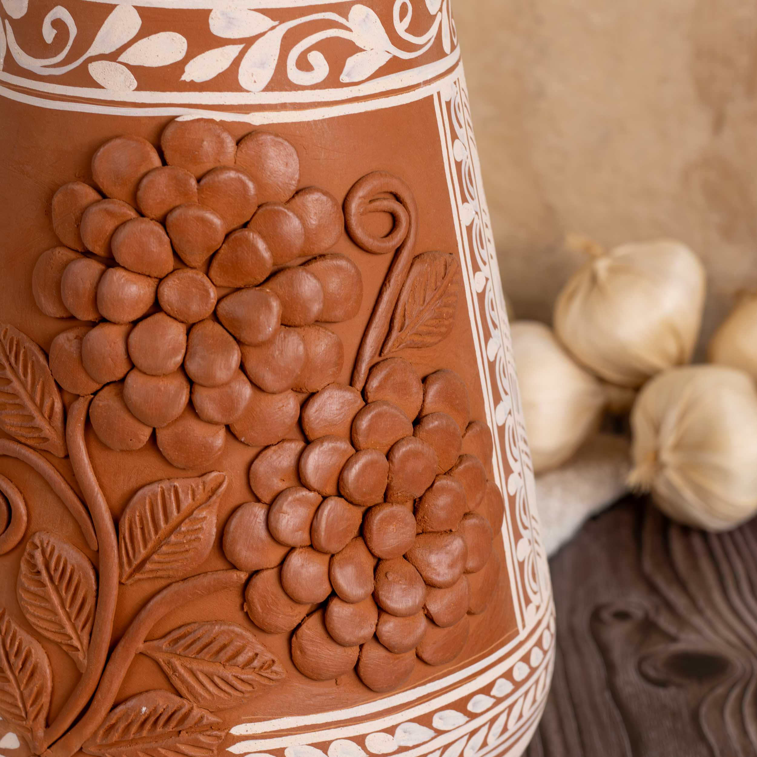 Patamban Tall Vase with Sculpted Flowers