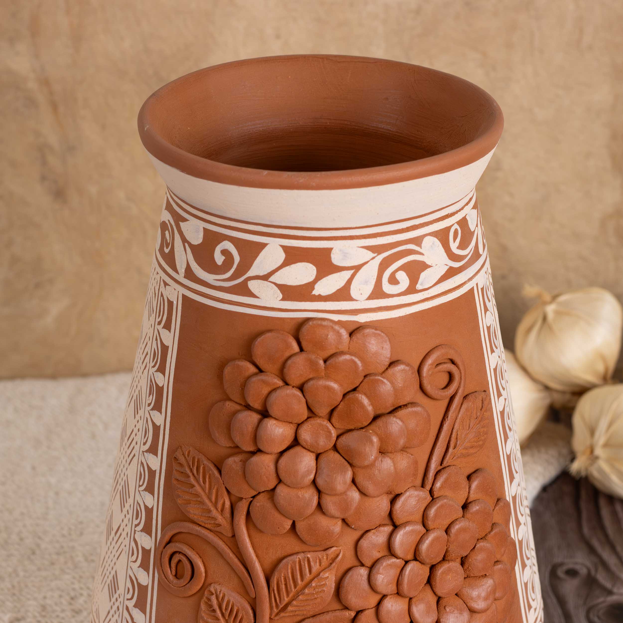 Patamban Tall Vase with Sculpted Flowers