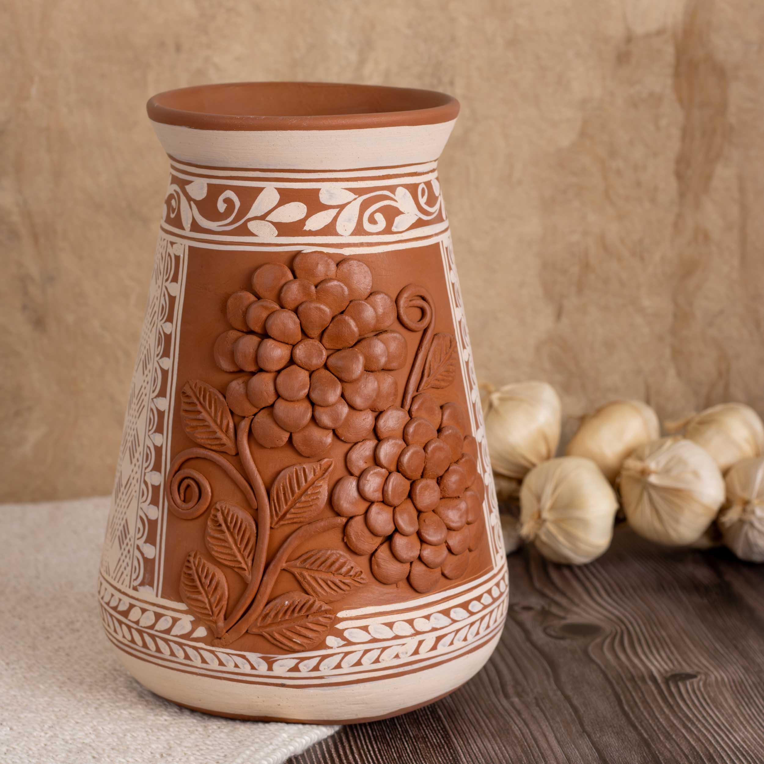 Patamban Tall Vase with Sculpted Flowers