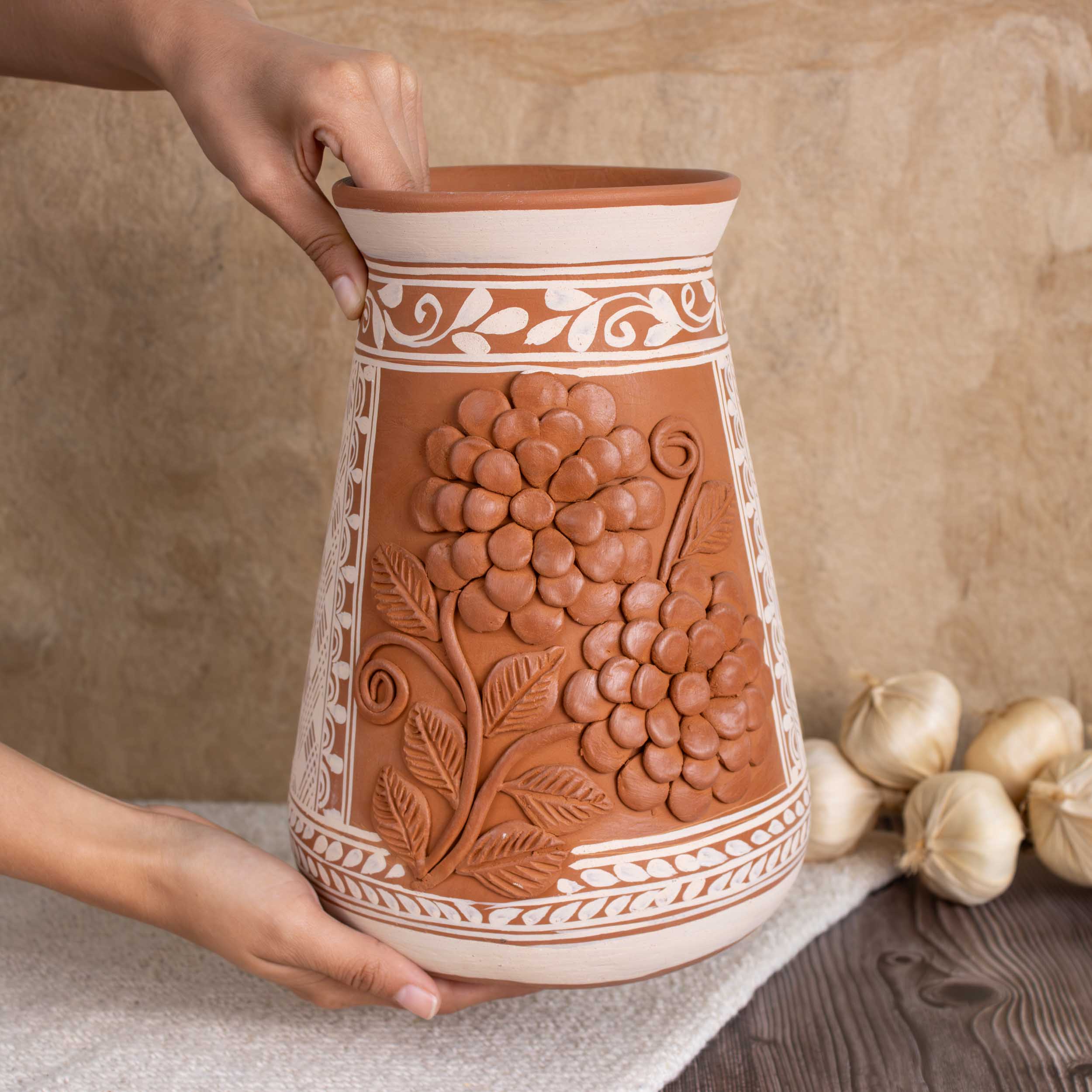 Patamban Tall Vase with Sculpted Flowers