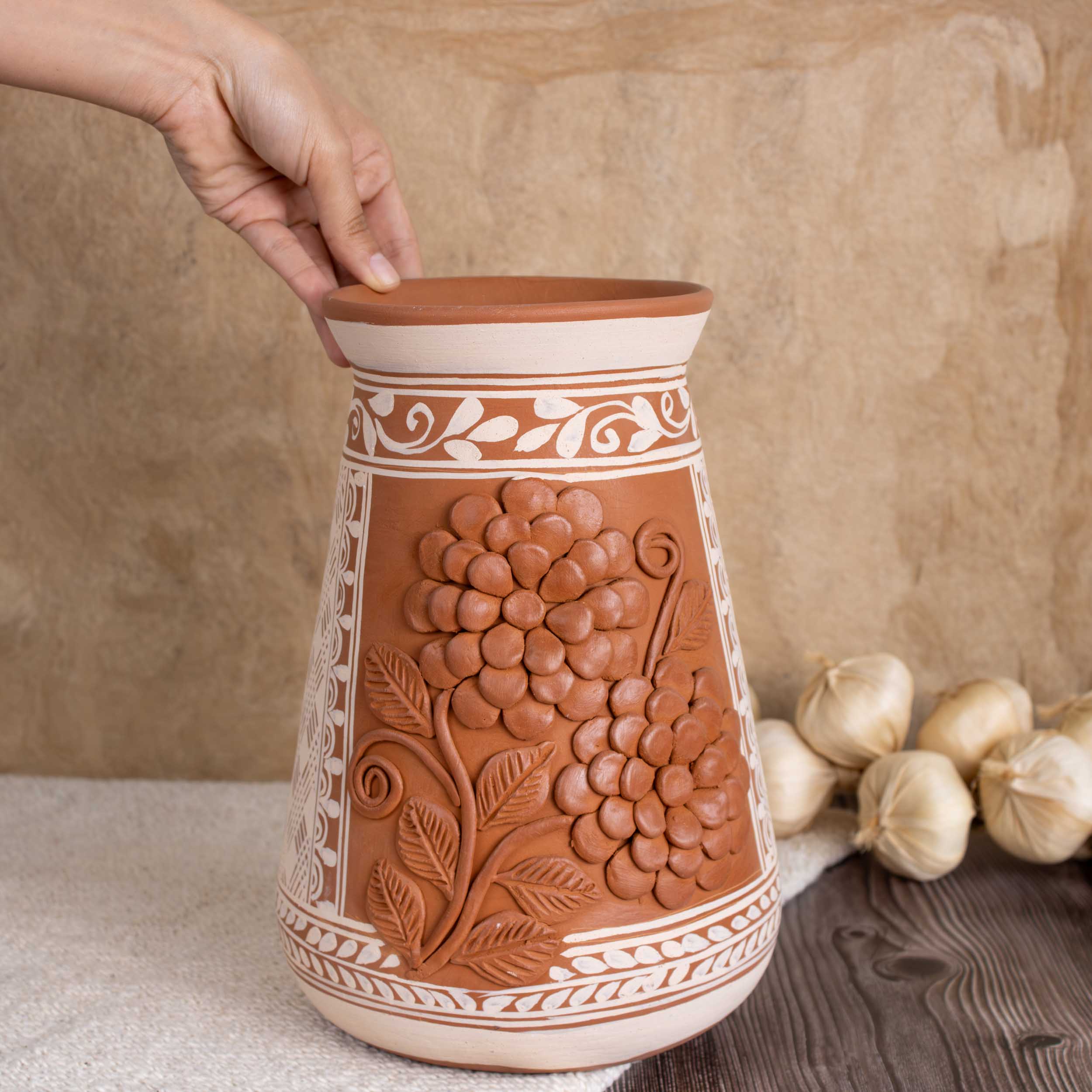Patamban Tall Vase with Sculpted Flowers