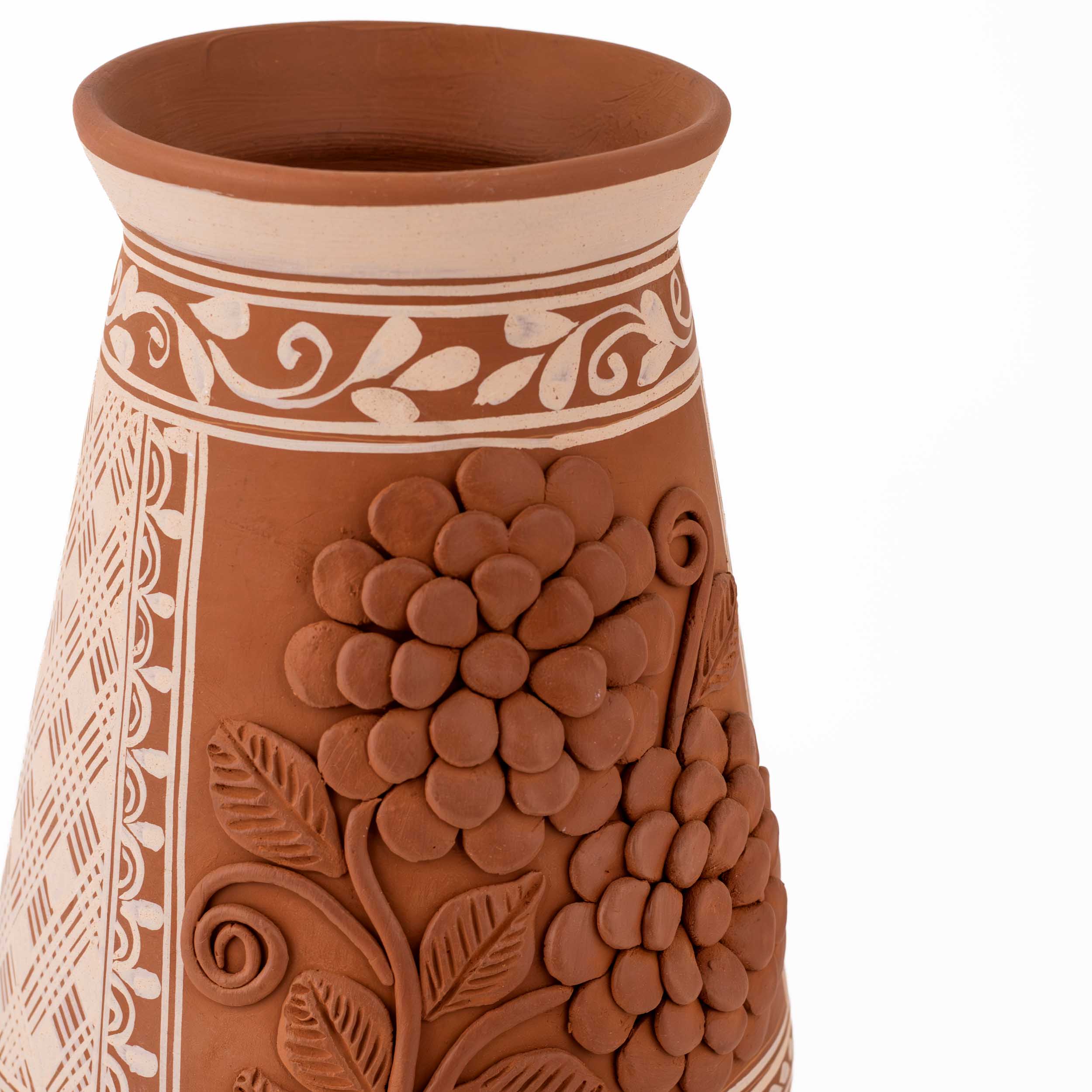 Patamban Tall Vase with Sculpted Flowers