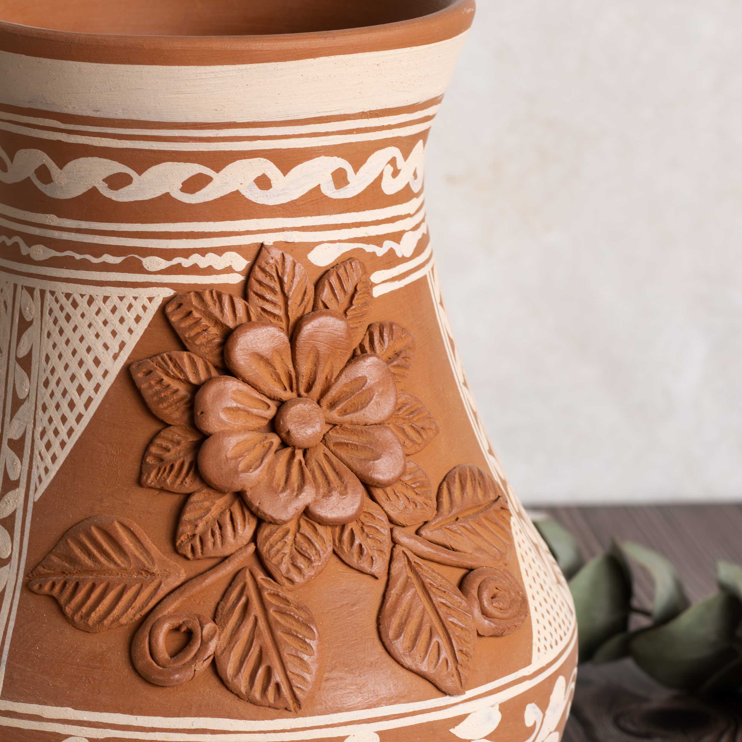 Patamban Short Vase with Sculpted Flowers