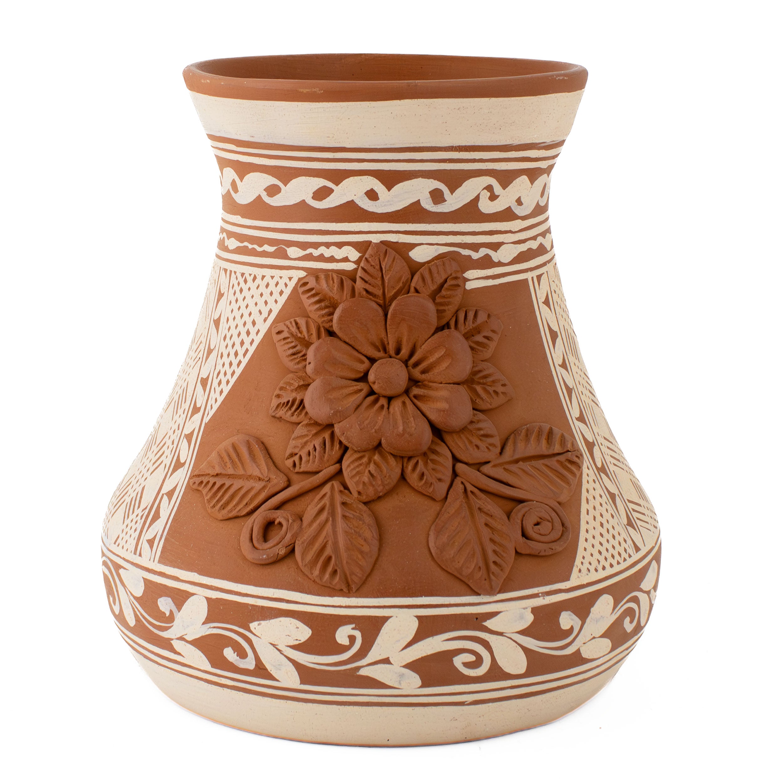Patamban Short Vase with Sculpted Flowers