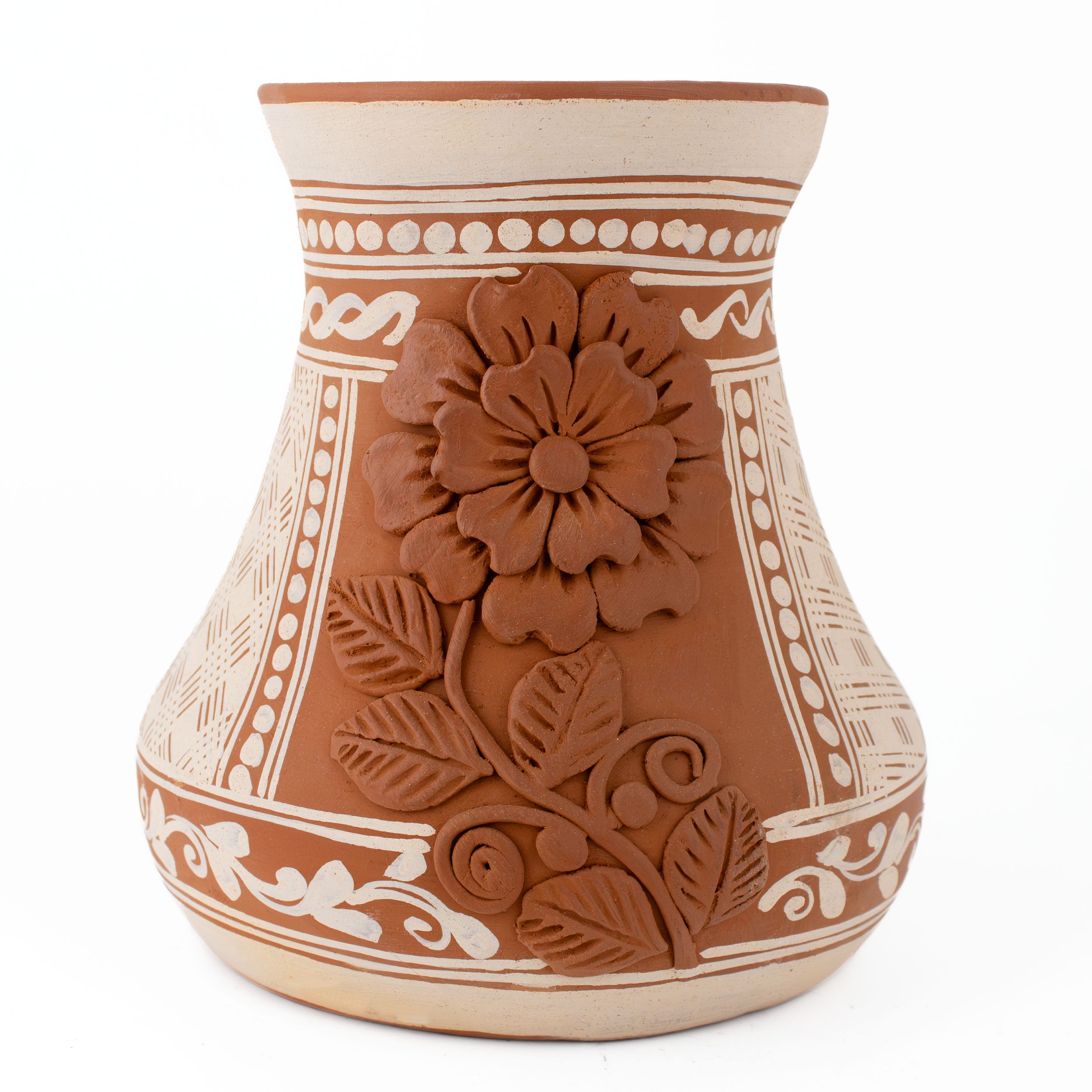 Patamban Short Vase with Sculpted Flowers