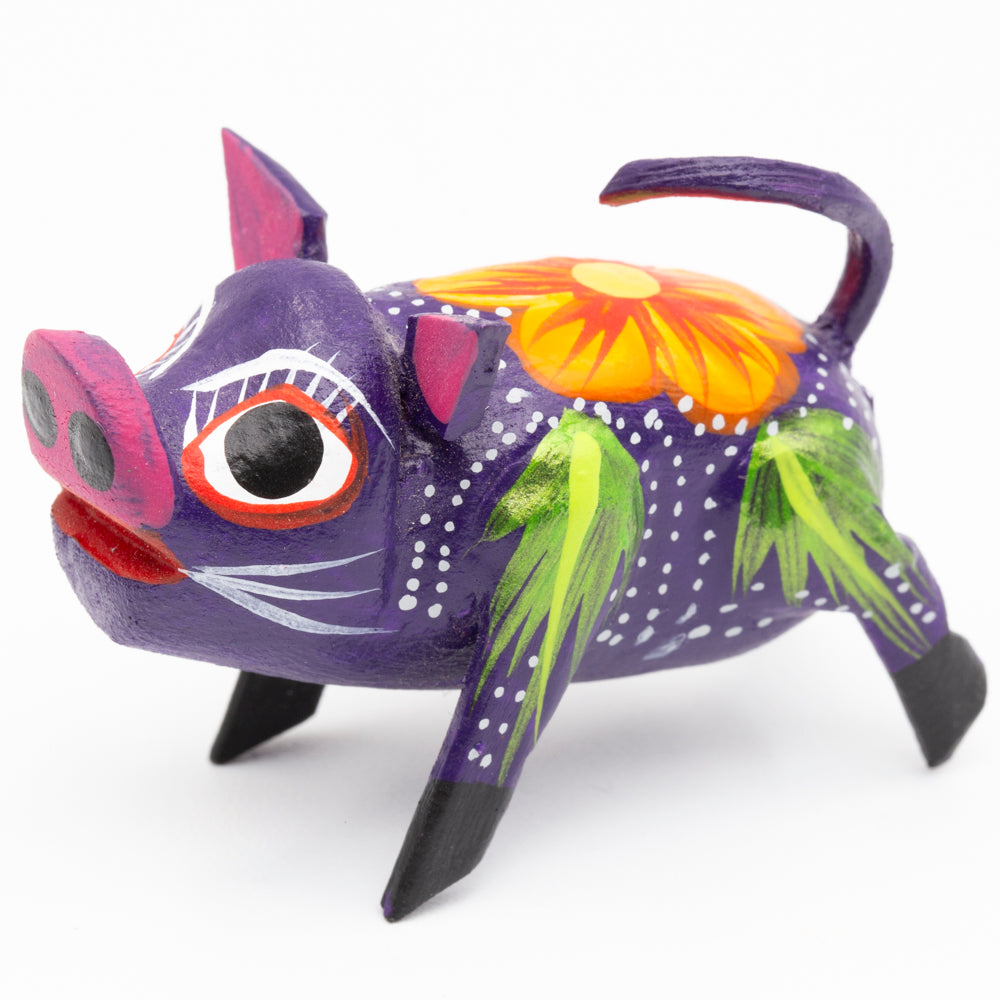 Hand Painted Piglet Wooden Figurine