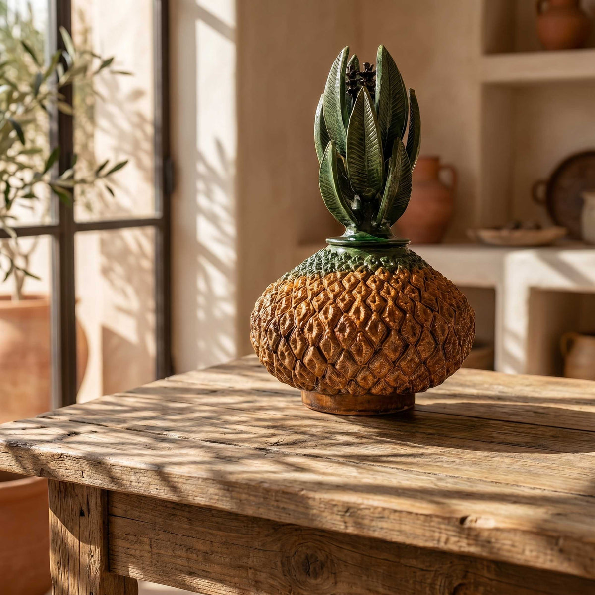 Barro Vidriado Piña Hungara 18'' Decorative Pineapple Sculpture