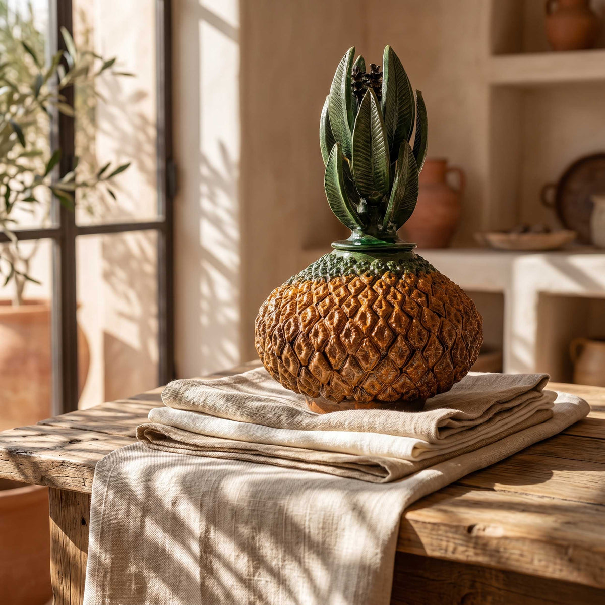 Barro Vidriado Piña Hungara 18'' Decorative Pineapple Sculpture