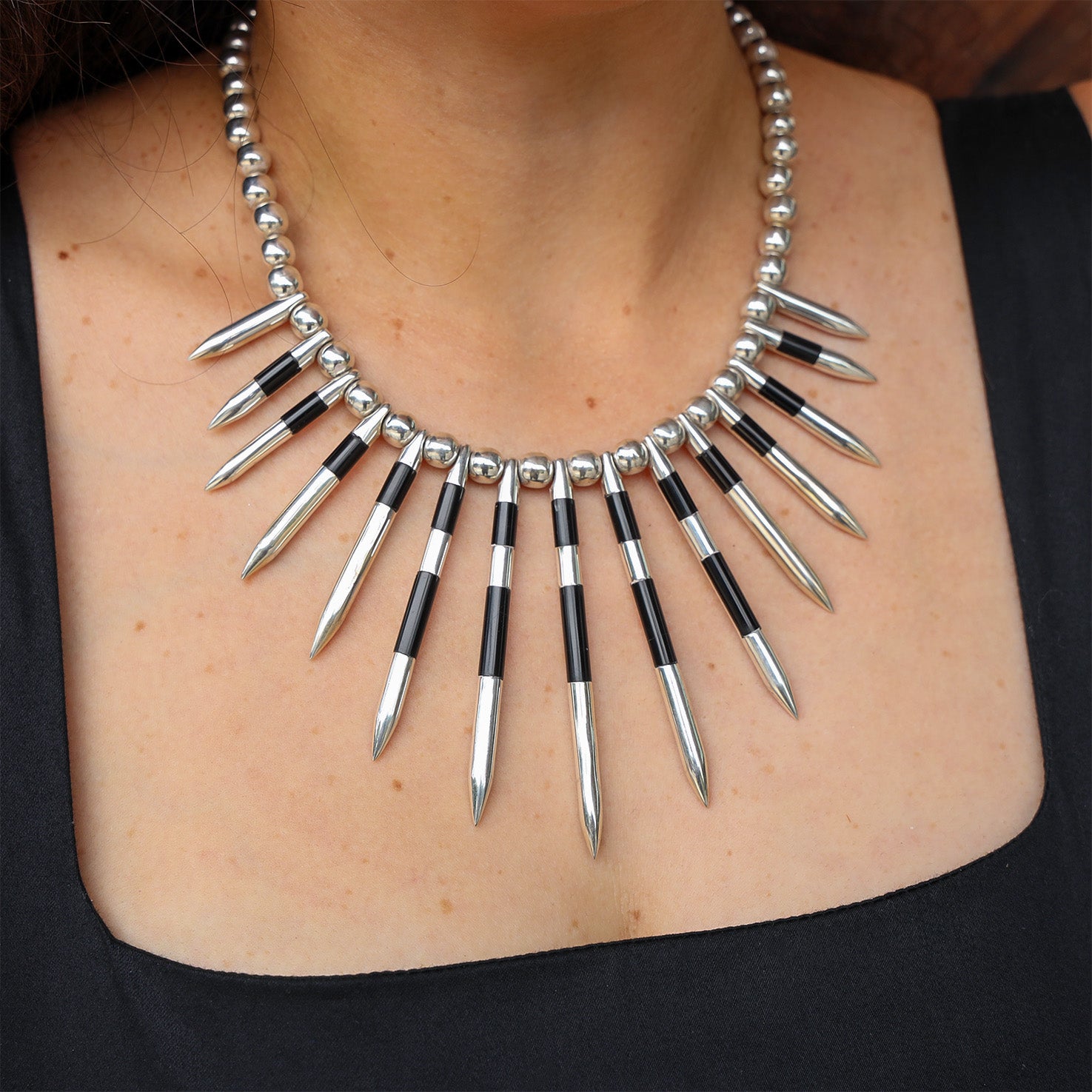 Vintage Sterling Silver Needle Necklace