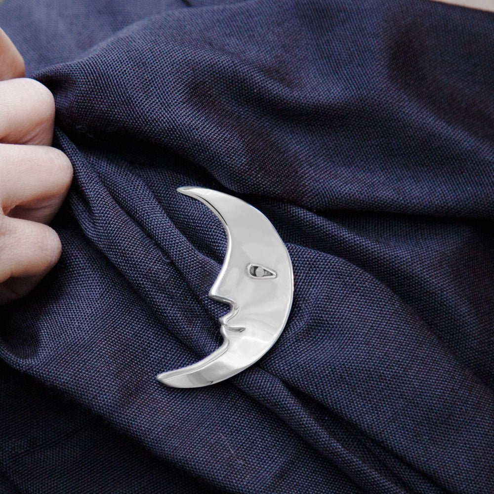 Sterling Silver Crescent Moon Brooch Pin