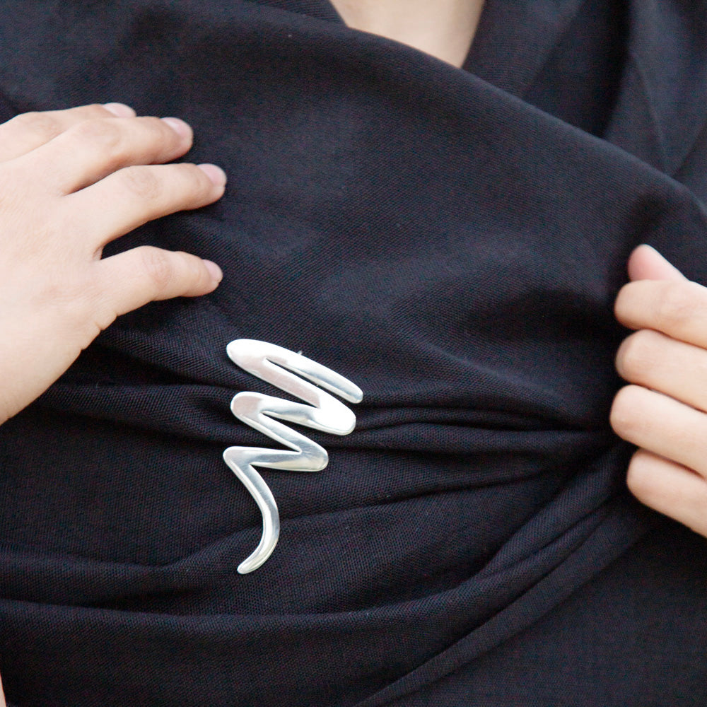 Sterling Silver Scribble Large Brooch Pin