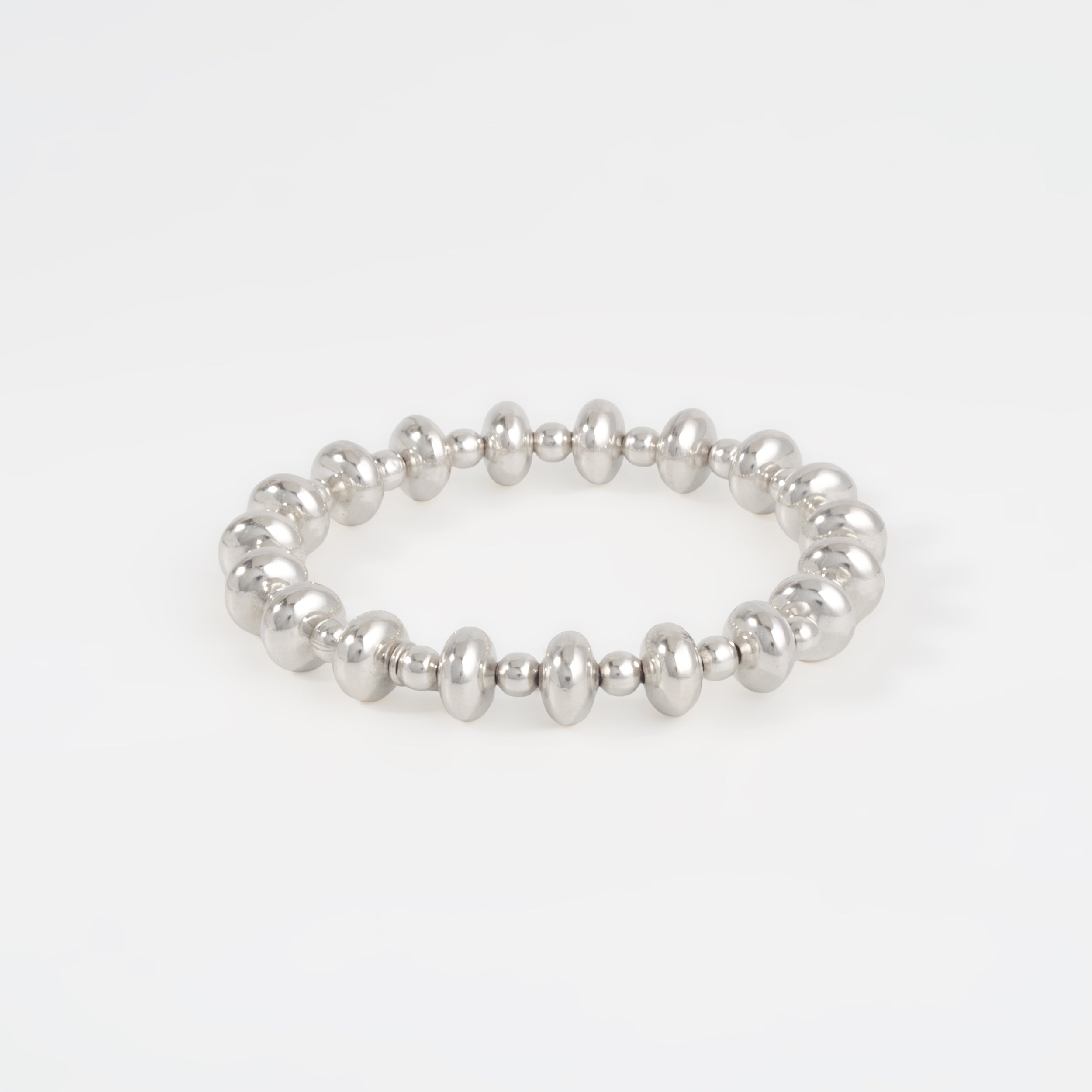 Sterling Silver Polished Disk Beaded Bracelet