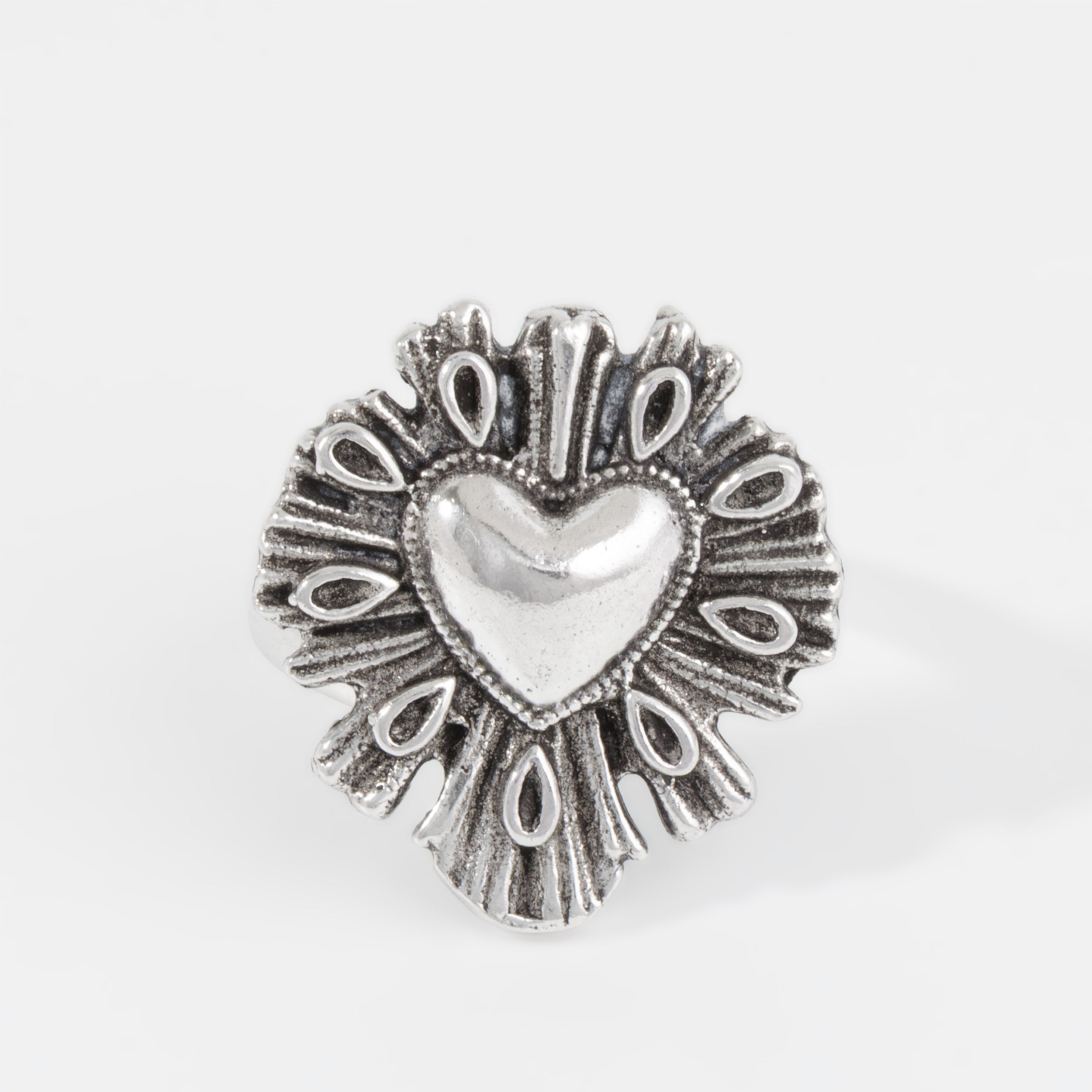Sterling Silver Sparkle Corazón Sagrado Ring