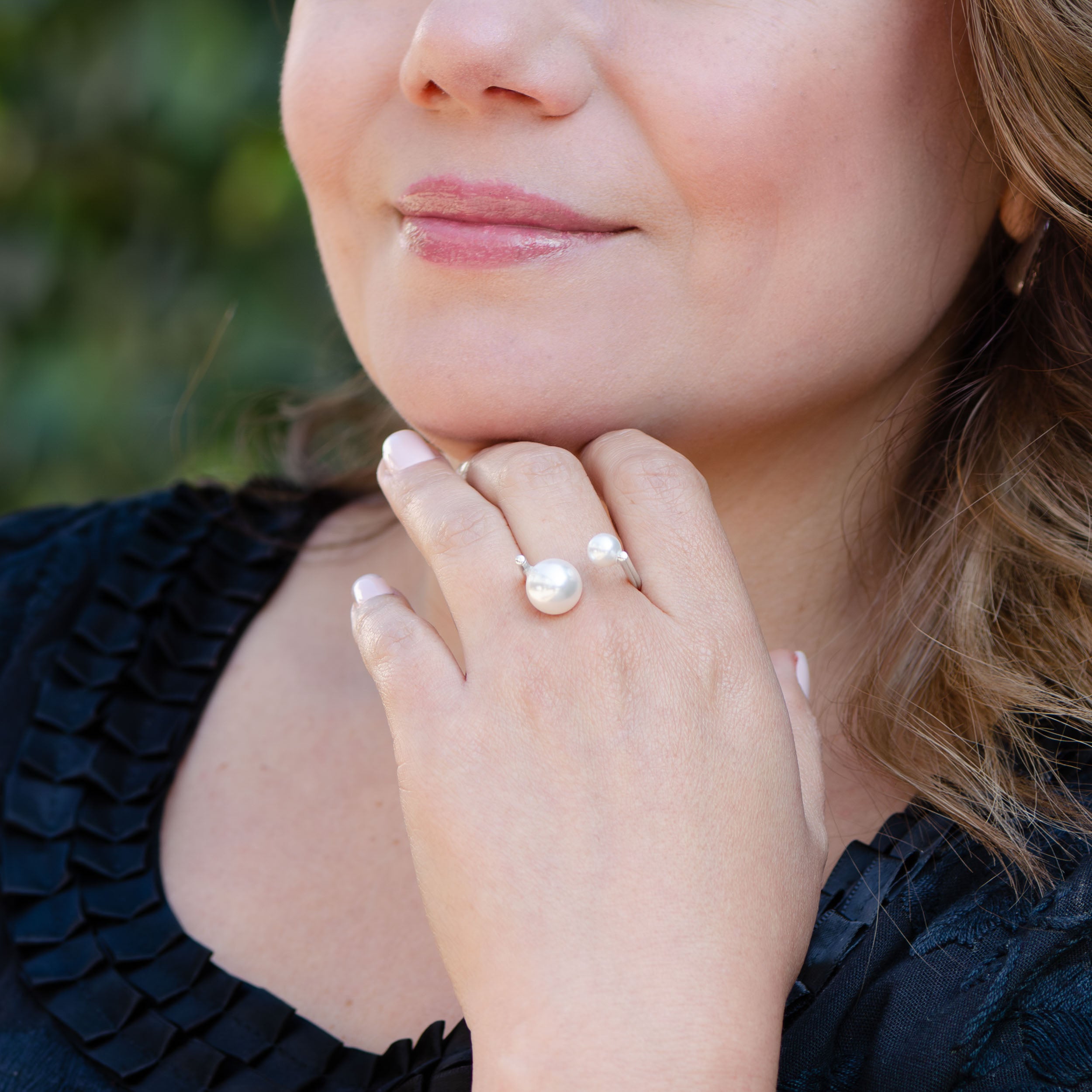Sterling Silver Faux Pearl Modernist Ring